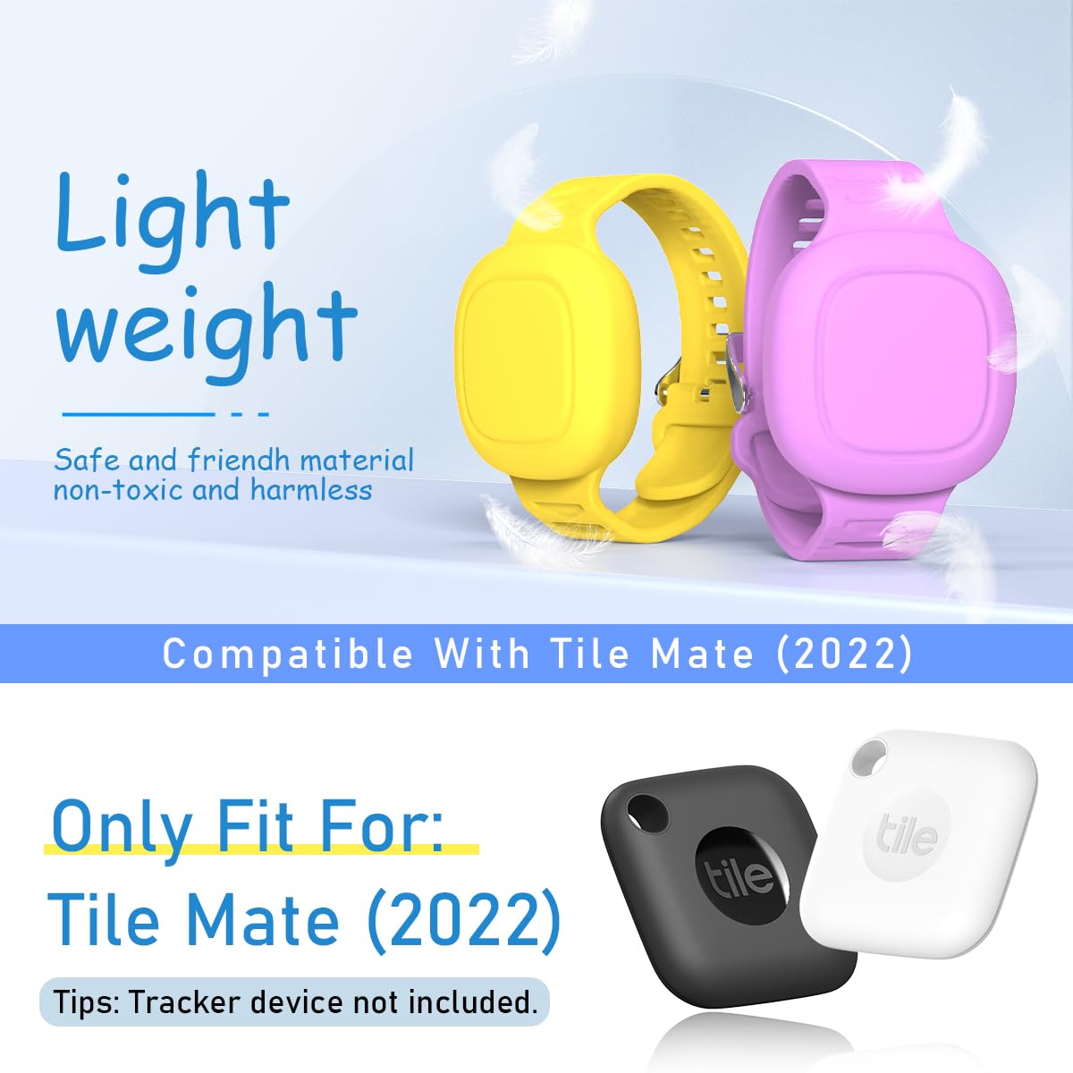 [2 Pack] Silicone Case For Tile Mate Waterproof, Kids Bracelet Tile Mate Holder Case Cover Compatible With Tile Mate (2022), Adjustable Hidden Tile Mate Bracelet For Kids/Teen/Elderly (Purple+Yellow)