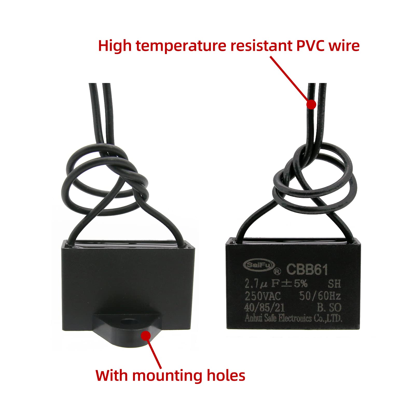 Akzytue Cbb61 Capacitor 2.7Uf 250V Ac Ceiling Fan 2 Wire 50/60Hz For Starting Electric Fan Generator Pump Motor (2 Pack )