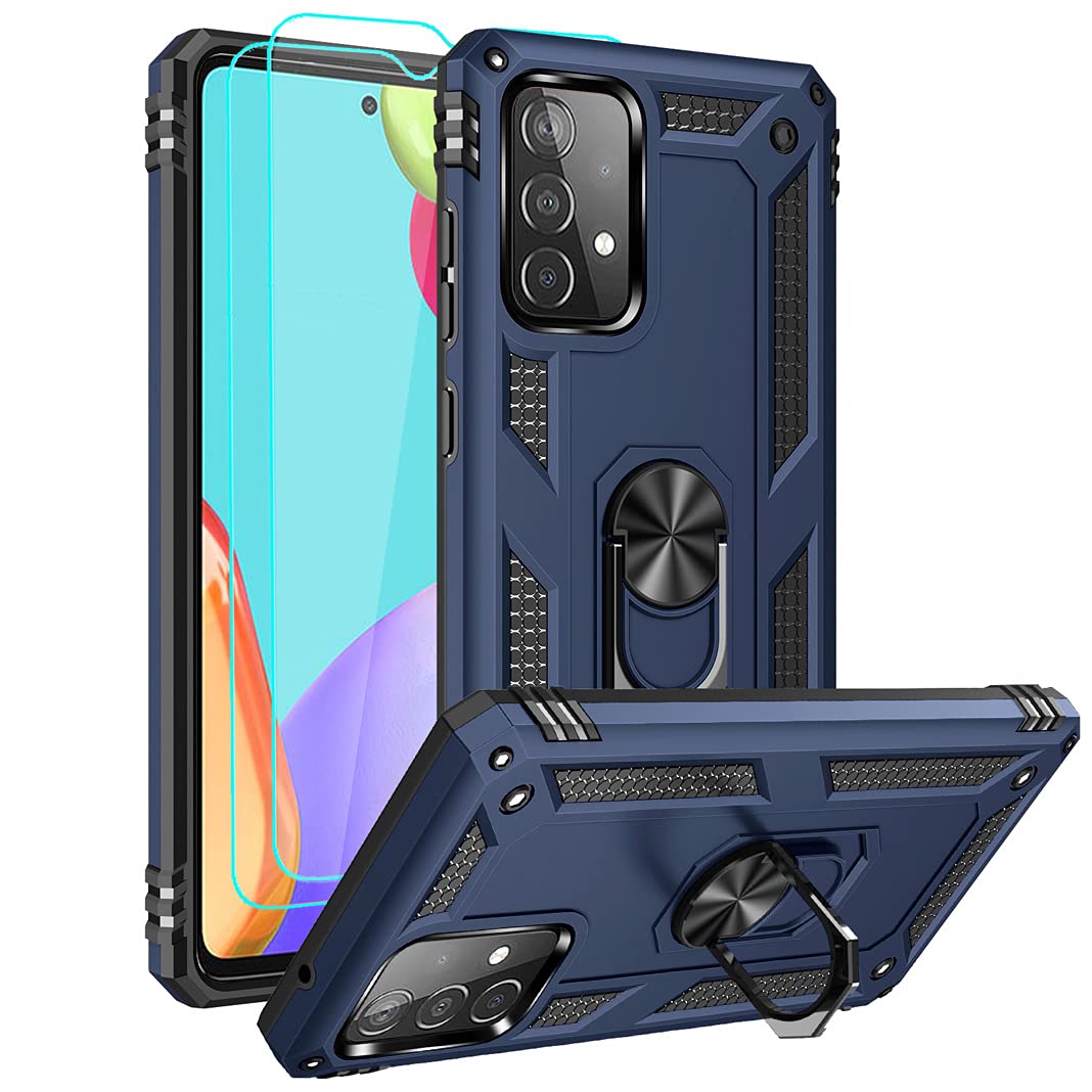 For Samsung A52 Case, Galaxy A52 Case With Hd Screen Protector, Military-Grade Ring Holder Kickstand Car Mount 15Ft Drop Tested 