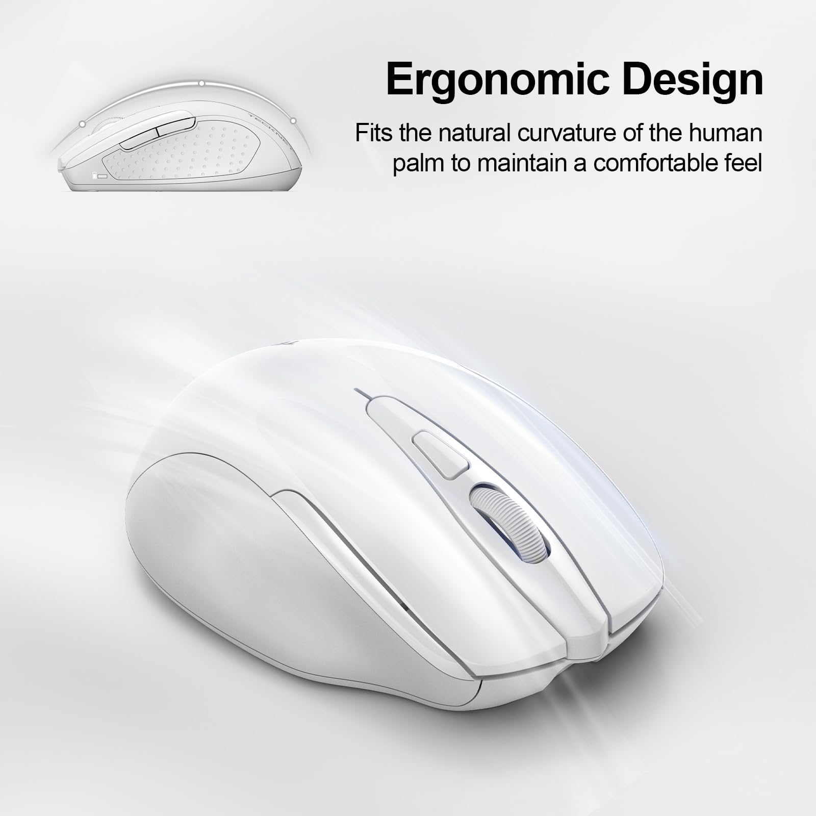Tecknet Rechargeable Wireless Mouse, 2.4G Silent Mouse, Quiet Click, 6 Adjustable 4800 Dpi, Cordless Computer Mouse, Ergonomic Mouse For Laptop, 6 Buttons Usb Mouse For Chromebook, Ergo Grip   White