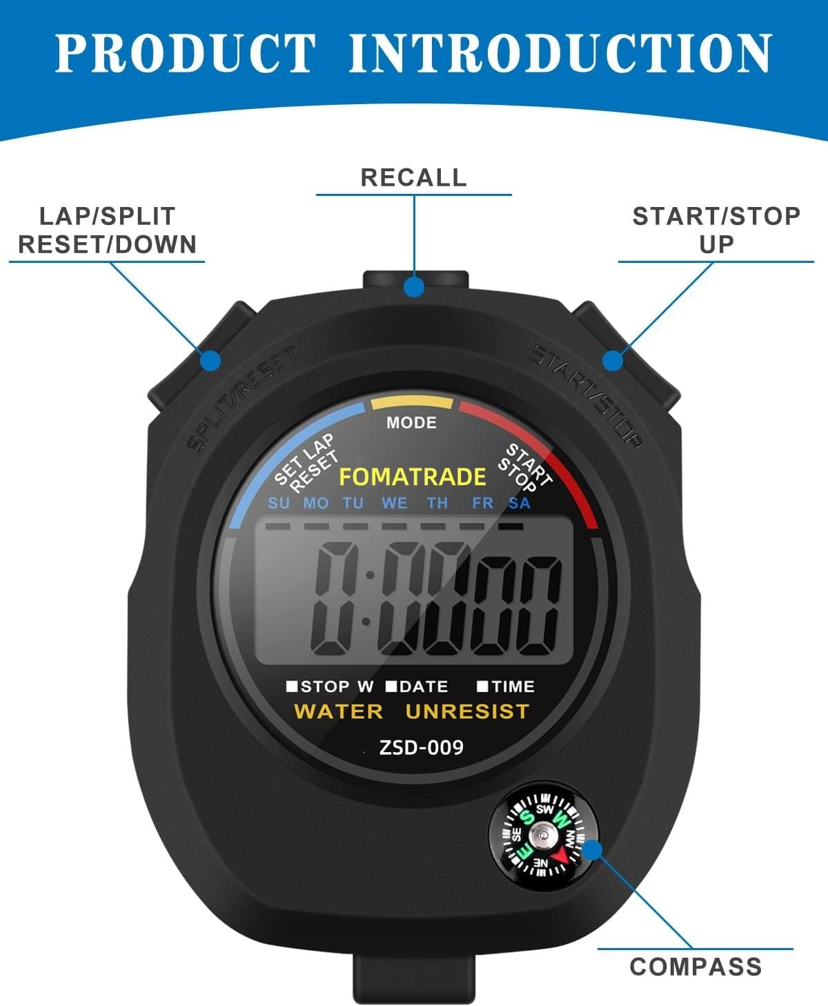 Fomatrade Waterproof Stopwatch,Digital Stopwatch Timer,Sport Stop Watch,Interval Timer With Large Display (6)