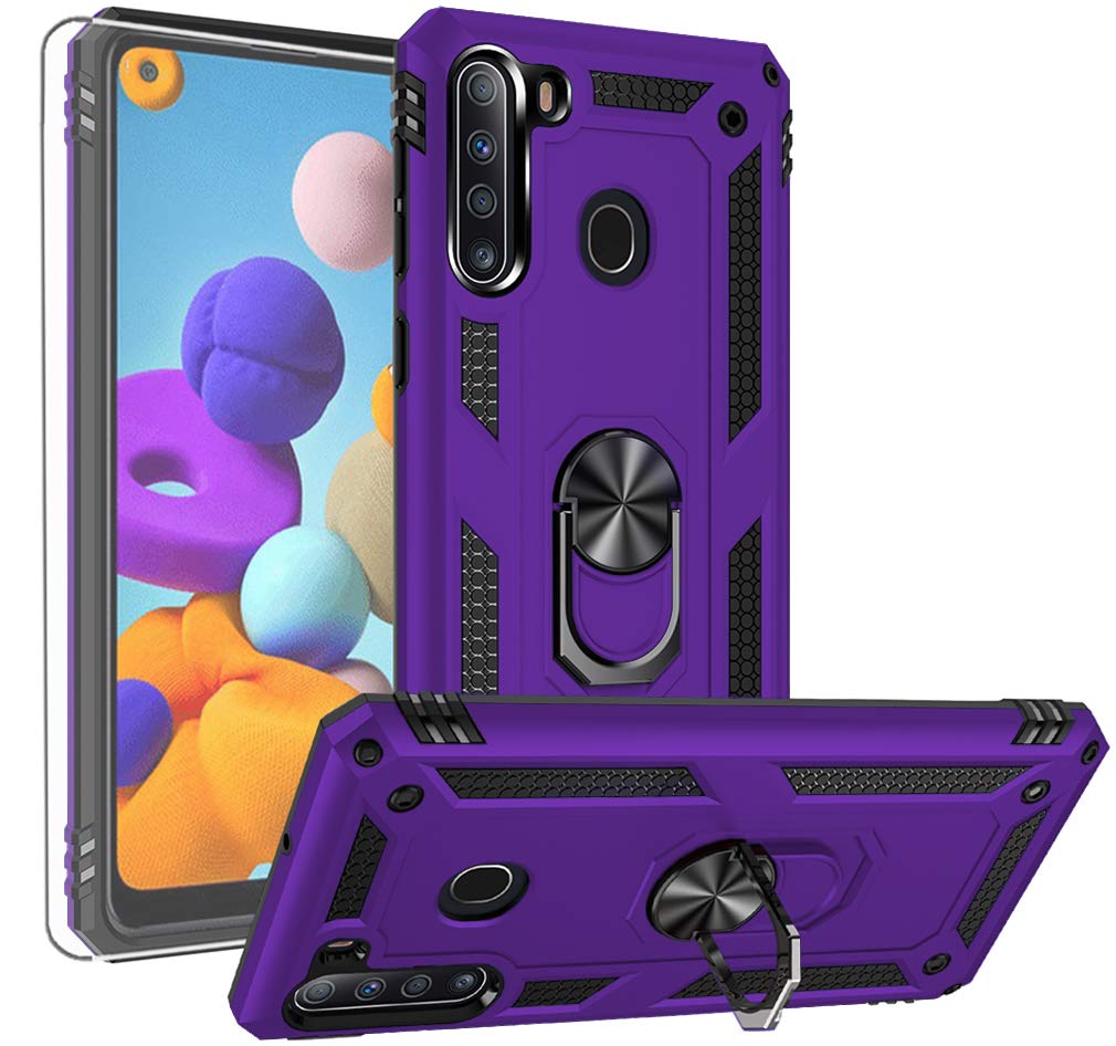 Yzok For Galaxy A21 Case, Samsung A21 Case, With Hd Screen Protector,Military Grade] Ring Car Mount Kickstand Hybrid Hard Pc Sof