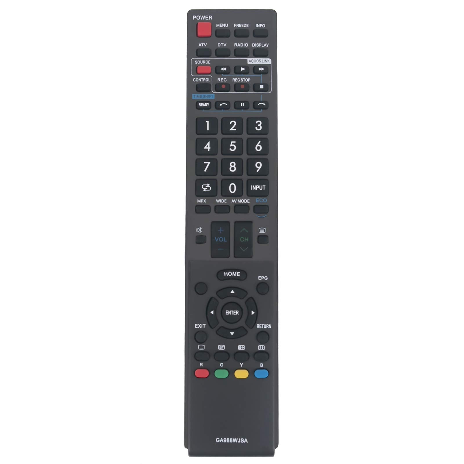 GA988WJSA Replaced Remote fit for Sharp Aquos TV LC-70LE735X LC-70LE735M LC-40LE820X LC-46LE820X LC-52LE820X RRMCGA988WJSA