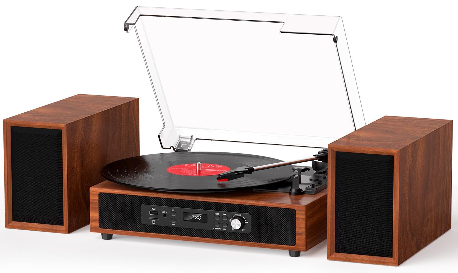 Vinyl Record Player with 4+2 External Stereo Speakers(6 Speakers), Bluetooth 3-Speed Belt-Drive Turntable, HiFi Sound, USB/SD Re