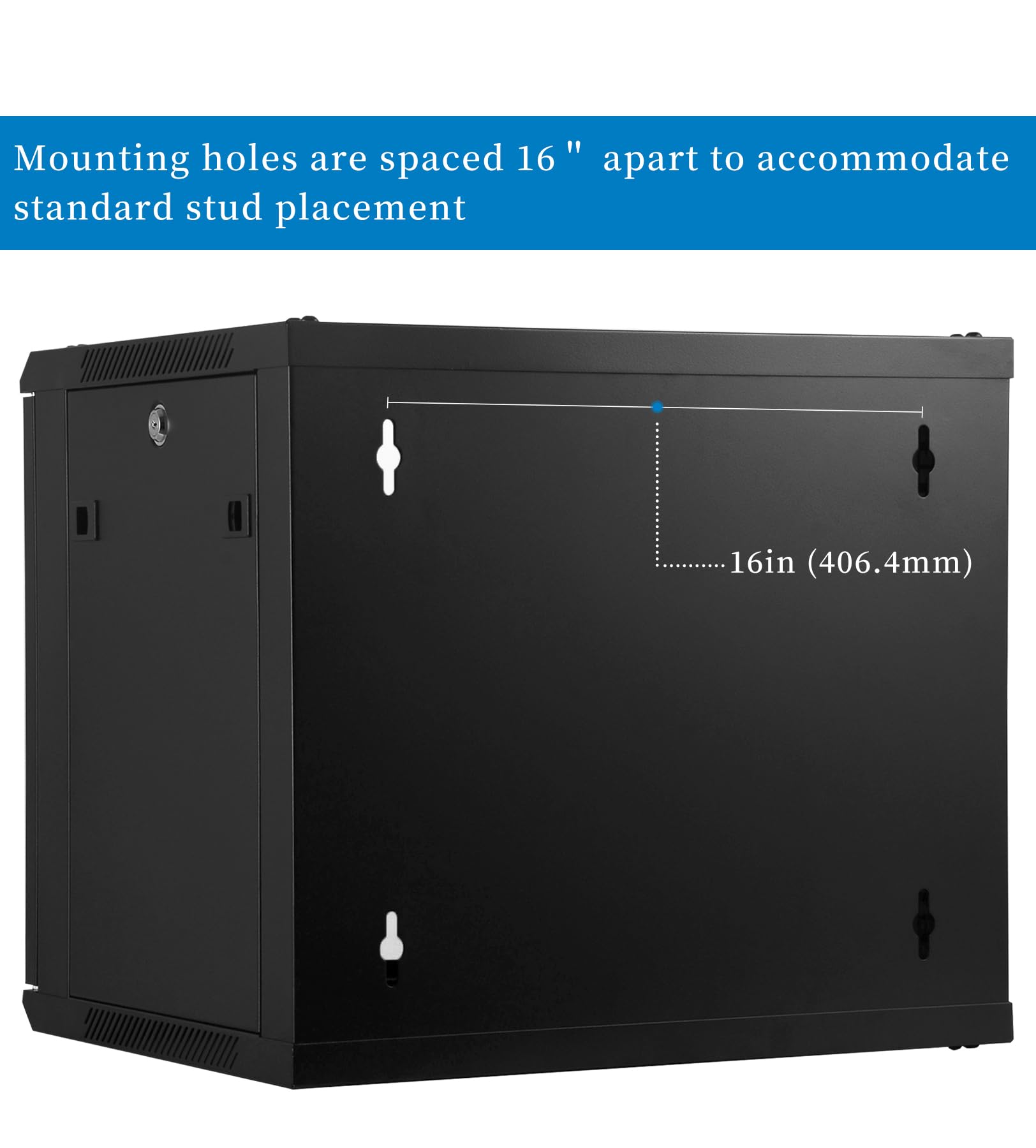 Rackpath 9U Performance Wall Mount Server Cabinet Network Rack Enclosure, Quiet Cooling Fan, Locking Glass Door, Black