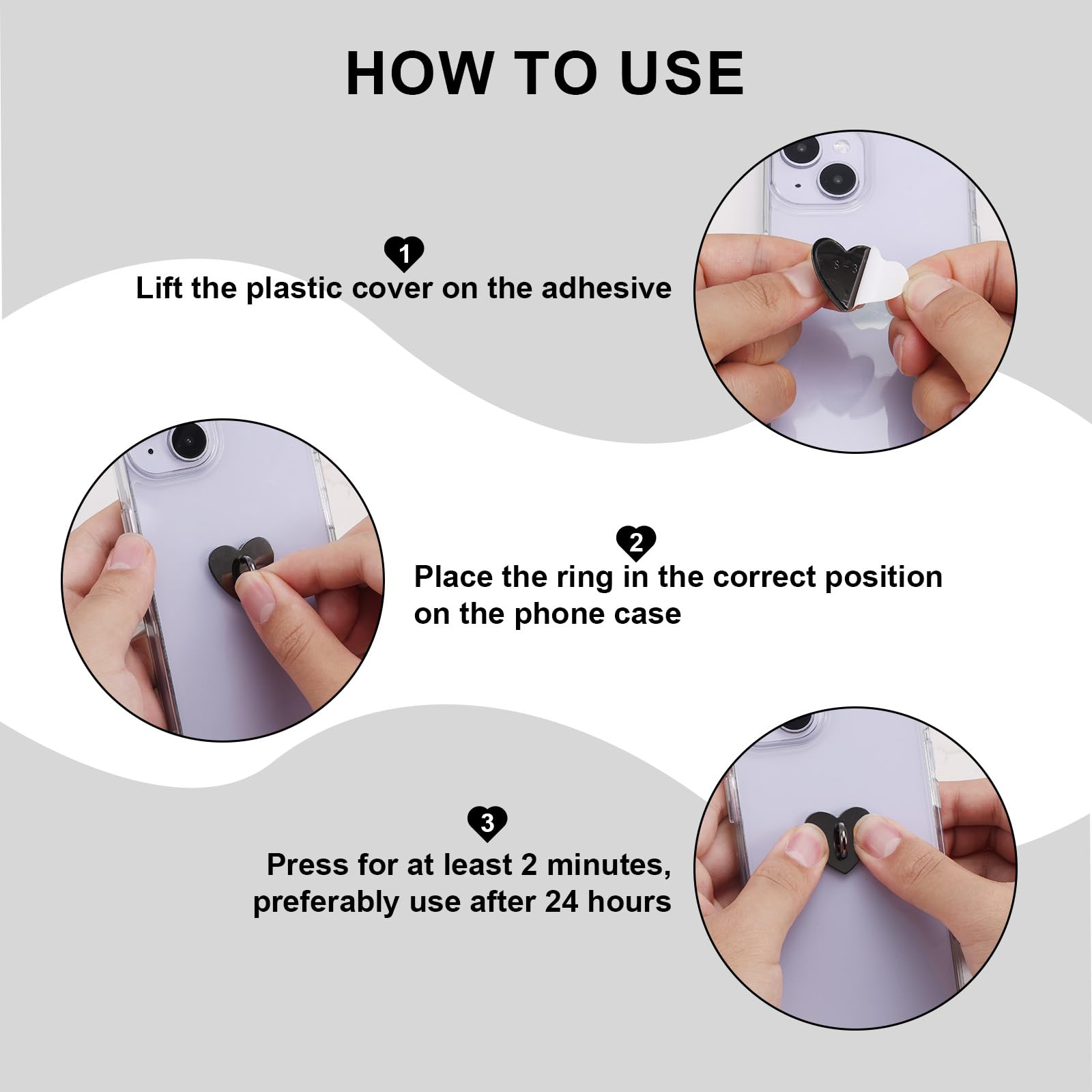 8Pcs Cell Phone Ring Holder, Cute Heart Phone Charm Hooks Adhesive Smartphone Finger Ring Stand Sticky Metal Loop Grip For Cellp