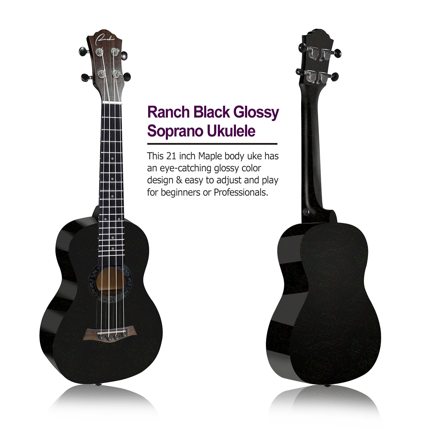 Ranch Soprano Ukulele 21 Inch Ukelele Professional Small Hawaiian Guitar Maple Top And Side And Back Glossy Ukalalee Bundle Gig