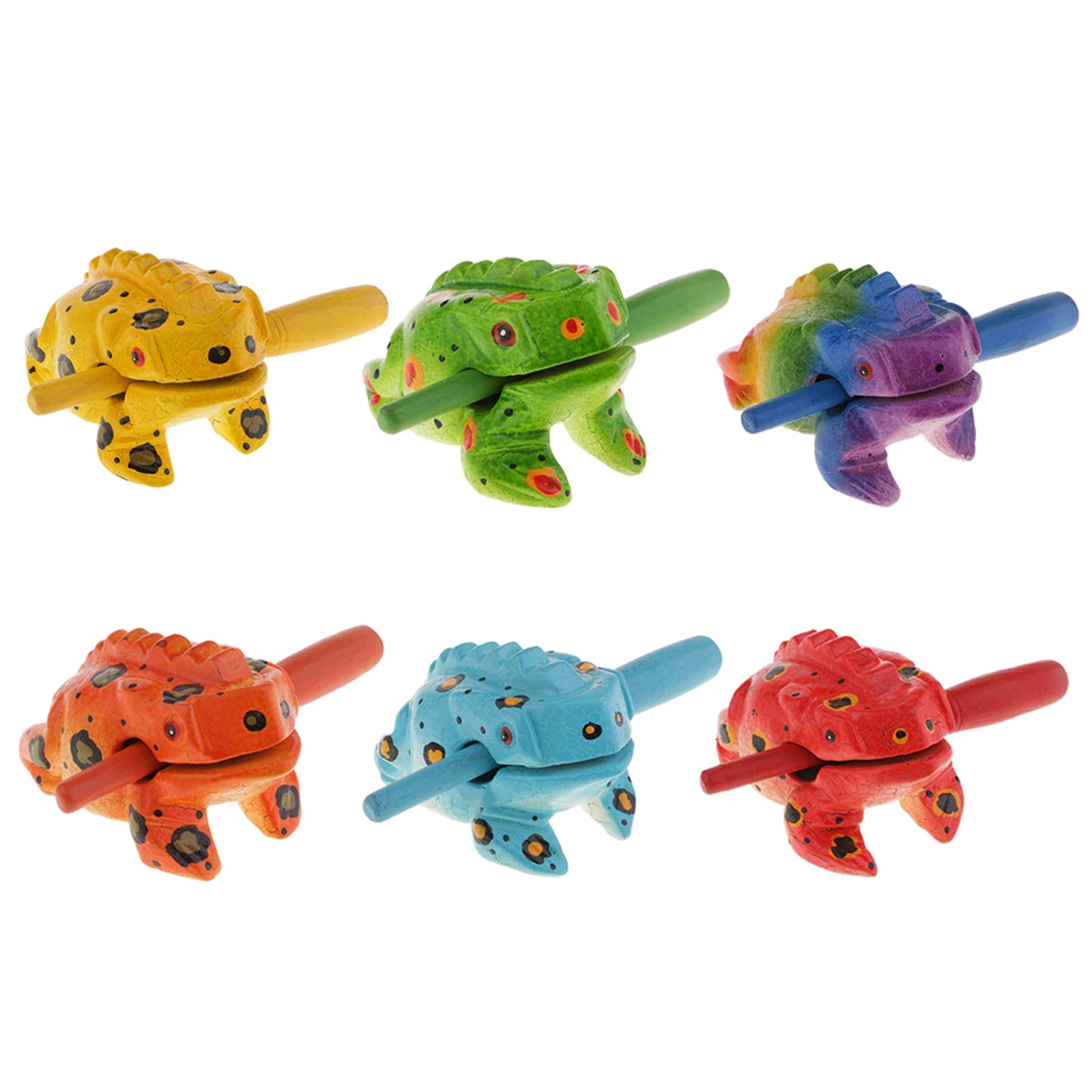 3.5'' Wooden Frog Guiro Rasp Instrument   Percussion Musical Tone Block Craft (Painted Rainbow)