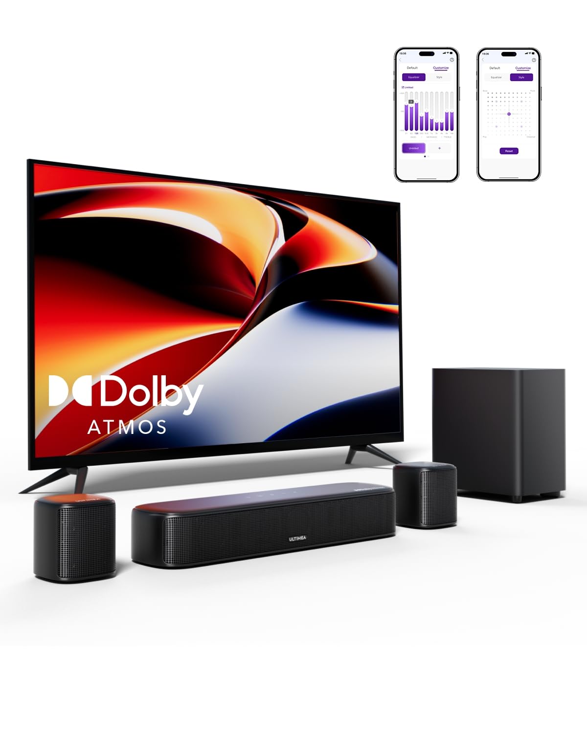 Ultimea 5.1Ch Sound Bar With Dolby Atmos, Surround Sound System For Tv, App Control, Home Theater Sound System, Tv Soundbar With