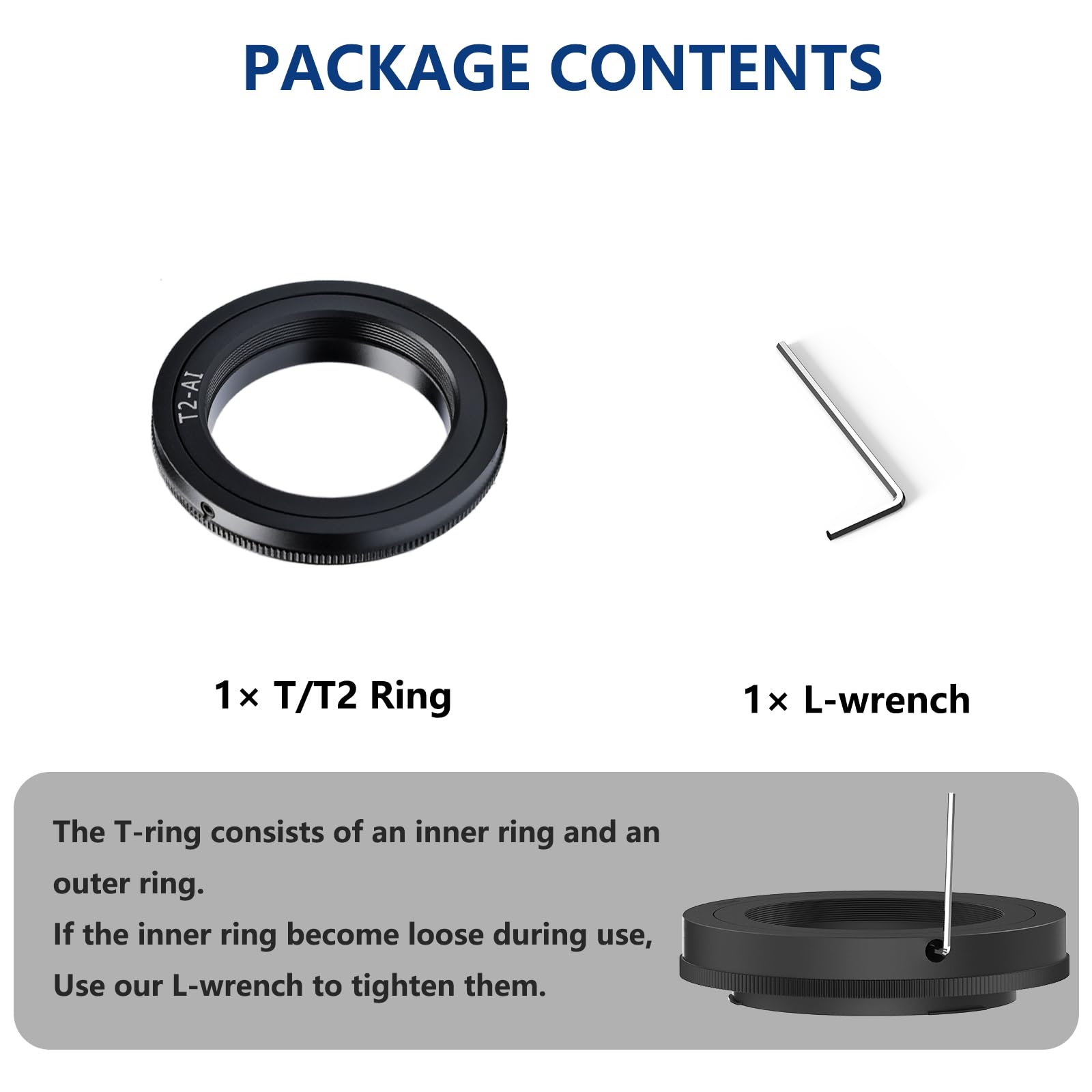 Lightdow T/T2 Mount Lens Adapter Ring For Nikon D5500 D3300 D3200 D5300 D3400 D7200 D750 D3500 D7500 D500 D600 D610 D700 D800 D810 D850 D3100 D5100 D5200 D5600 D7000 D7100