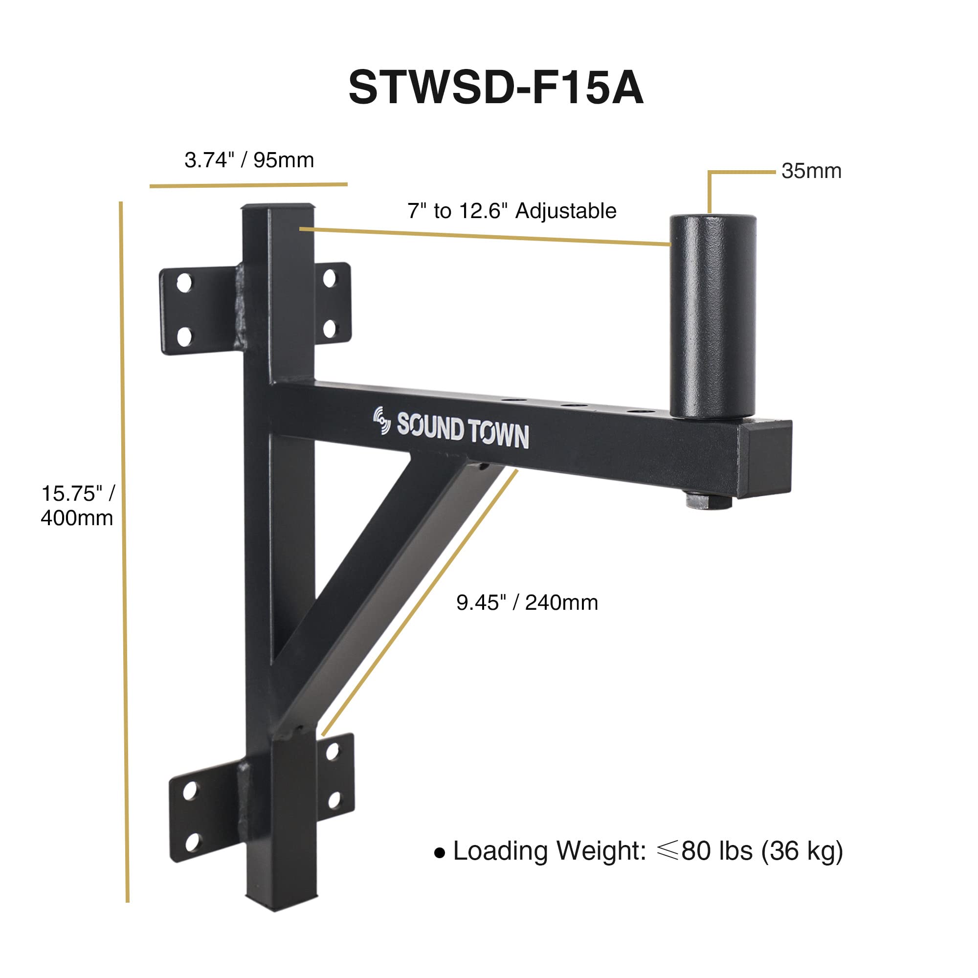 Sound Town 2 Pack Wall Mount Speaker Brackets, Fits 35Mm Speaker Mounts (Stwsd F15A Pair)