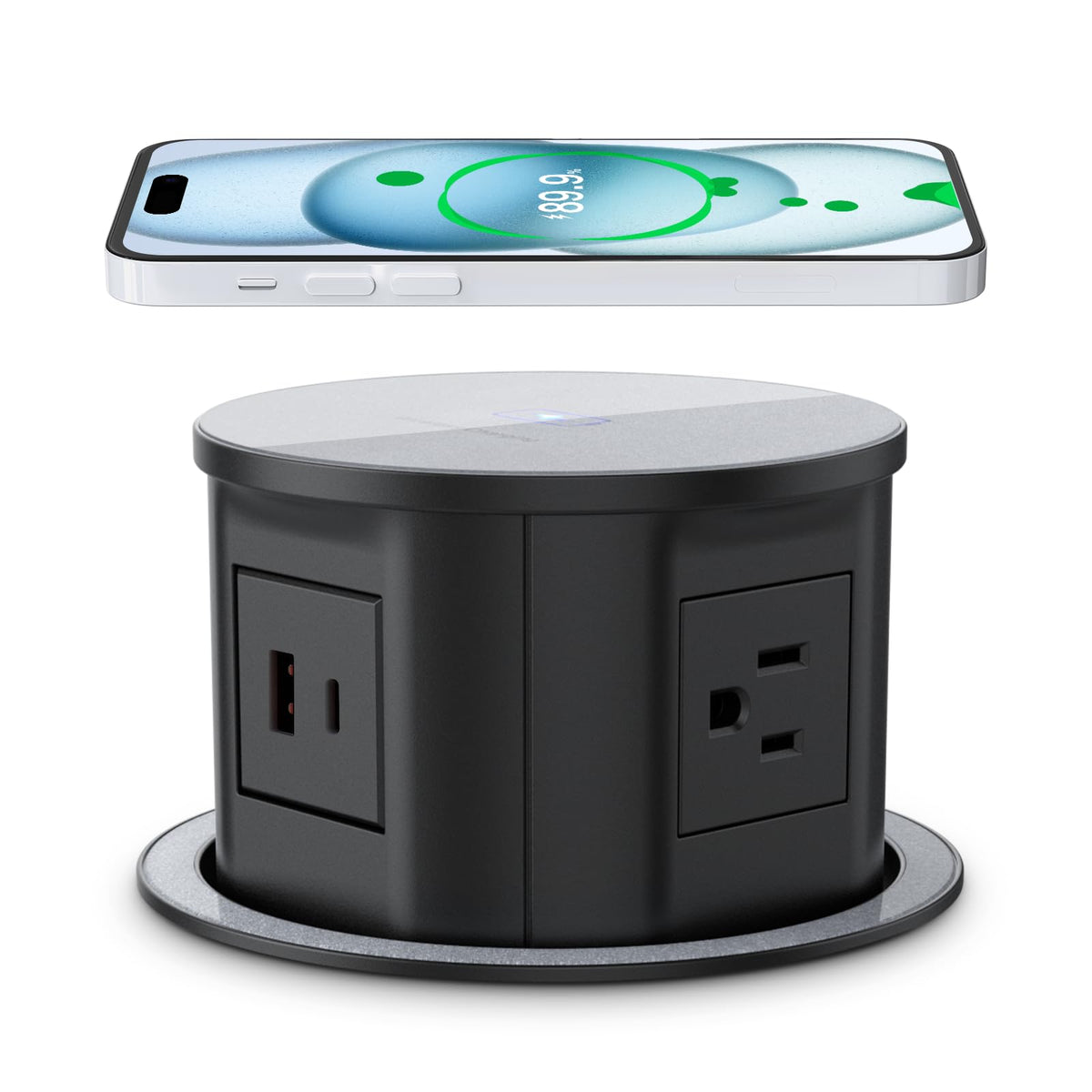 Annquan Pop Up Outlet For Countertop With 20W Usb C,4.7Inch Pop Up Power Outlet,15W Wireless Charger,4 Outlets,1 Usb C,1 Usb A,P