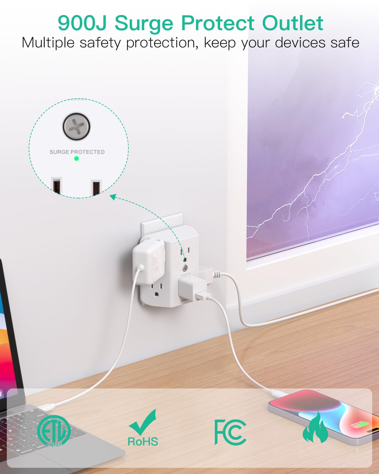 2 Pack Surge Protector Outlet, Outlet Splitter, Multi Plug Wall Outlet With 6 Wall Outlets, Outlet Adapter, Plug Extender, Outle