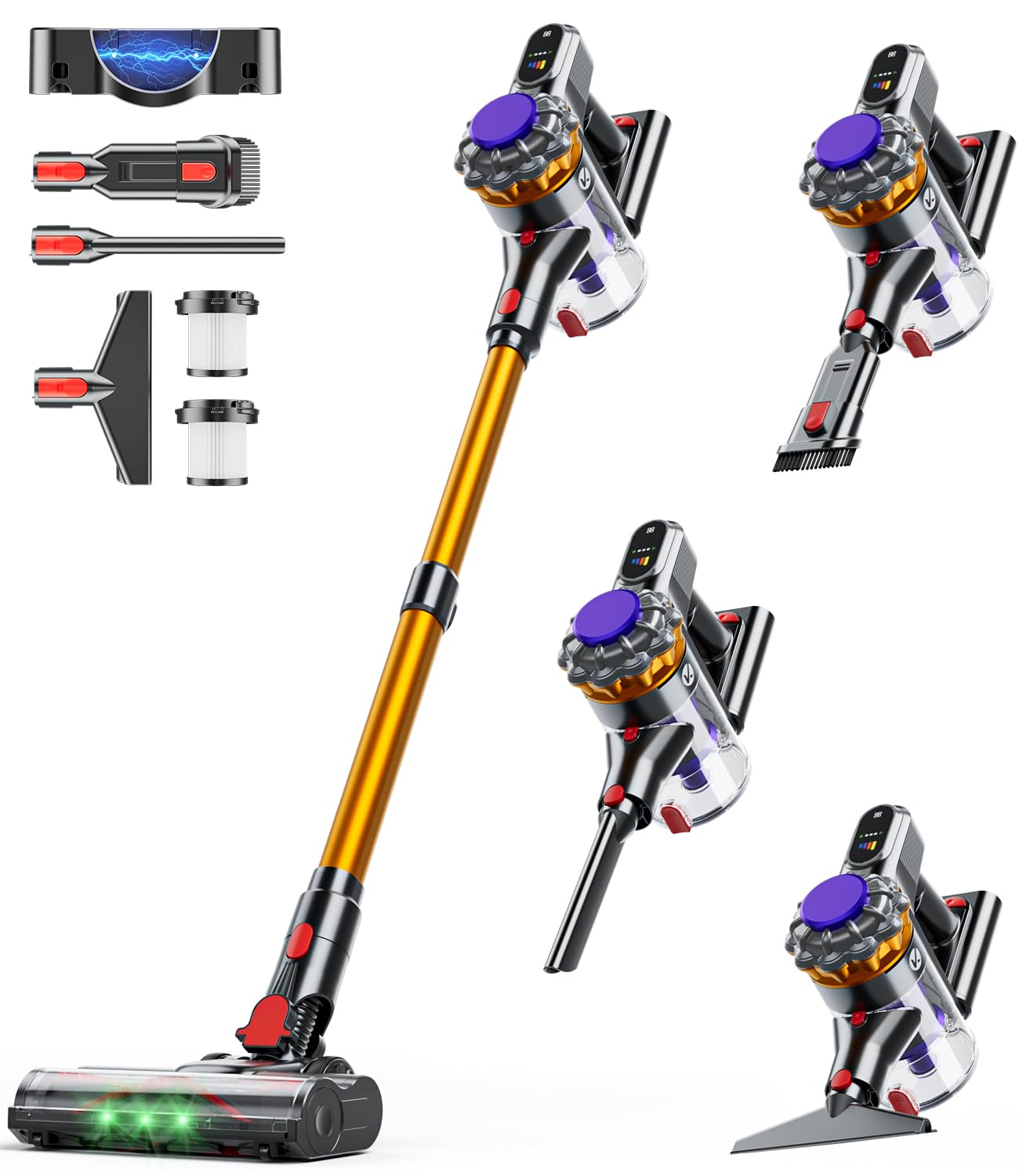 KQAHA Cordless Vacuum Cleaner, 600W 50KPA Vacuum Cleaners for Home, 65Mins Stick Vacuum Cordless with SelfStanding, LED Display