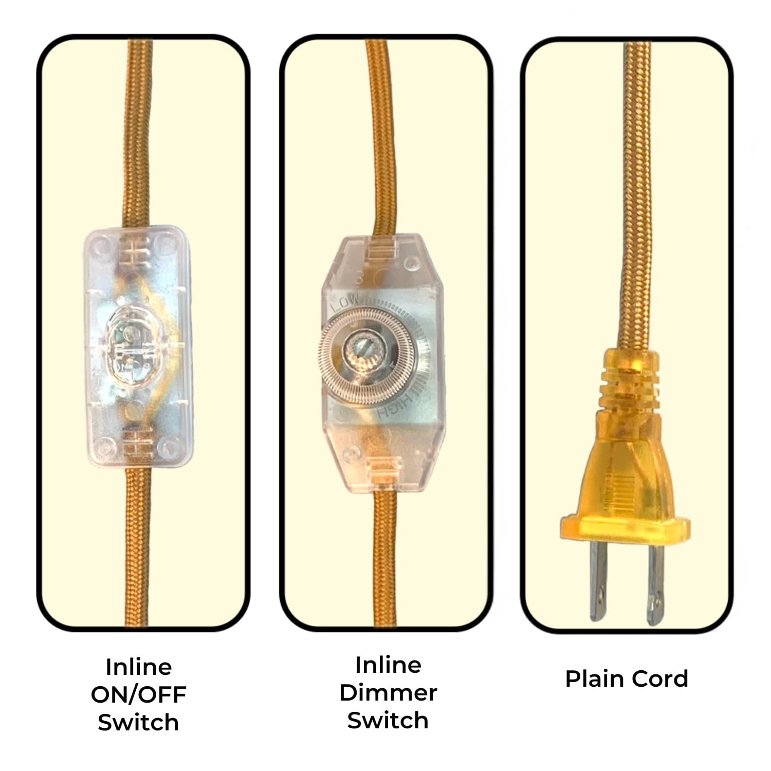 Royal Designs, Inc Co 5001D Gl 8 2 Royal Designs Lamp Cord Molded Plug With Rotary Dimmer Switch, Stripped Ends Ready For Wiring