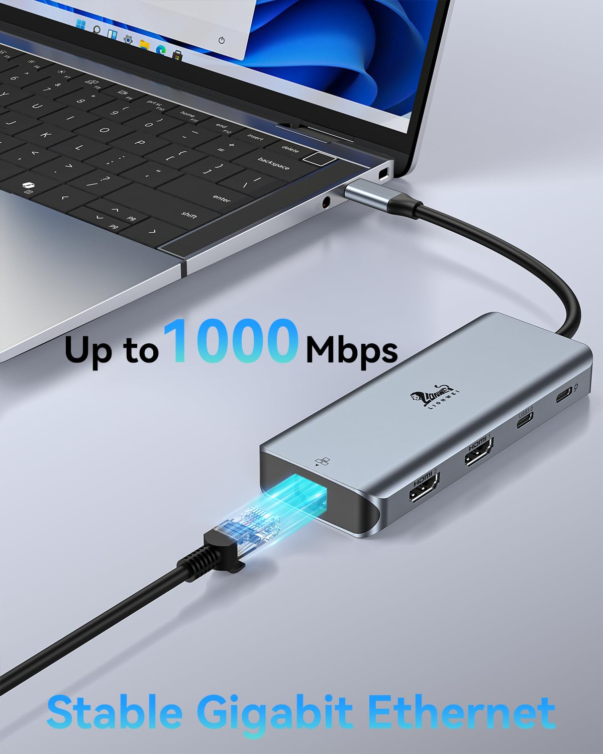 Lionwei 9 In 1 Laptop Usb C Docking Station, Dual Hdmi, 100W Pd, Usb C 3.0, Ethernet, Audio/Mic, Usb C Hub For Dell/Surface/Hp/Lenovo Laptops