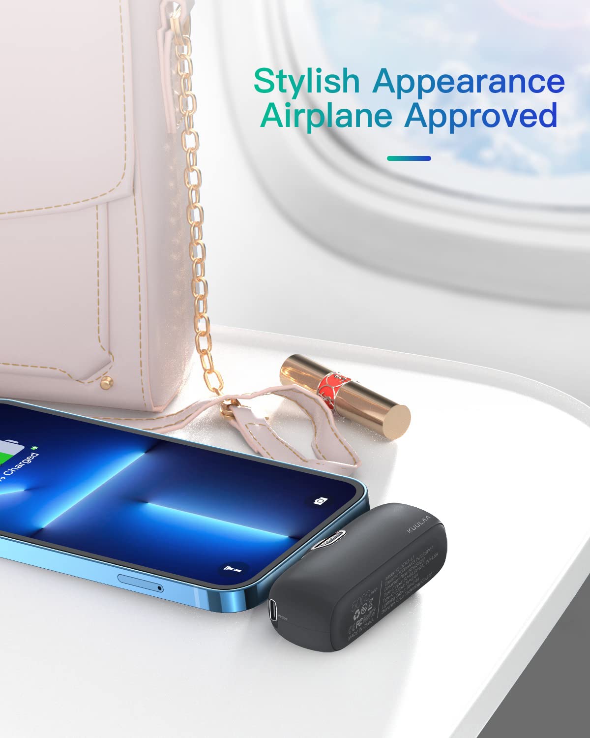 Kuulaa Small Portable Charger Iphone With Built In Lightning Cable 5000Mah Power Bank Fast Charging For Iphone 14/13/13 Pro/12/12 Pro/11/Xr/Xs/X/8/7/6 Black