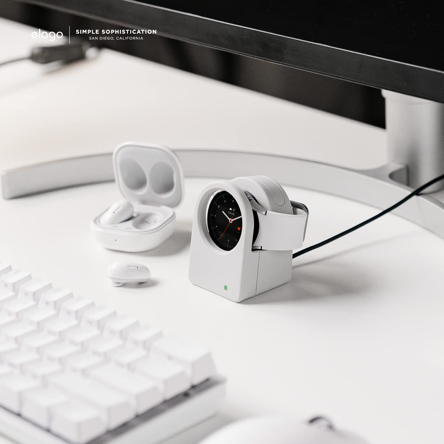 Elago Clock Watch Charger Stand Compatible With Samsung Galaxy Watch 4/4 Classic / 3 / Active (40~46Mm) - [Light Grey] [Charging