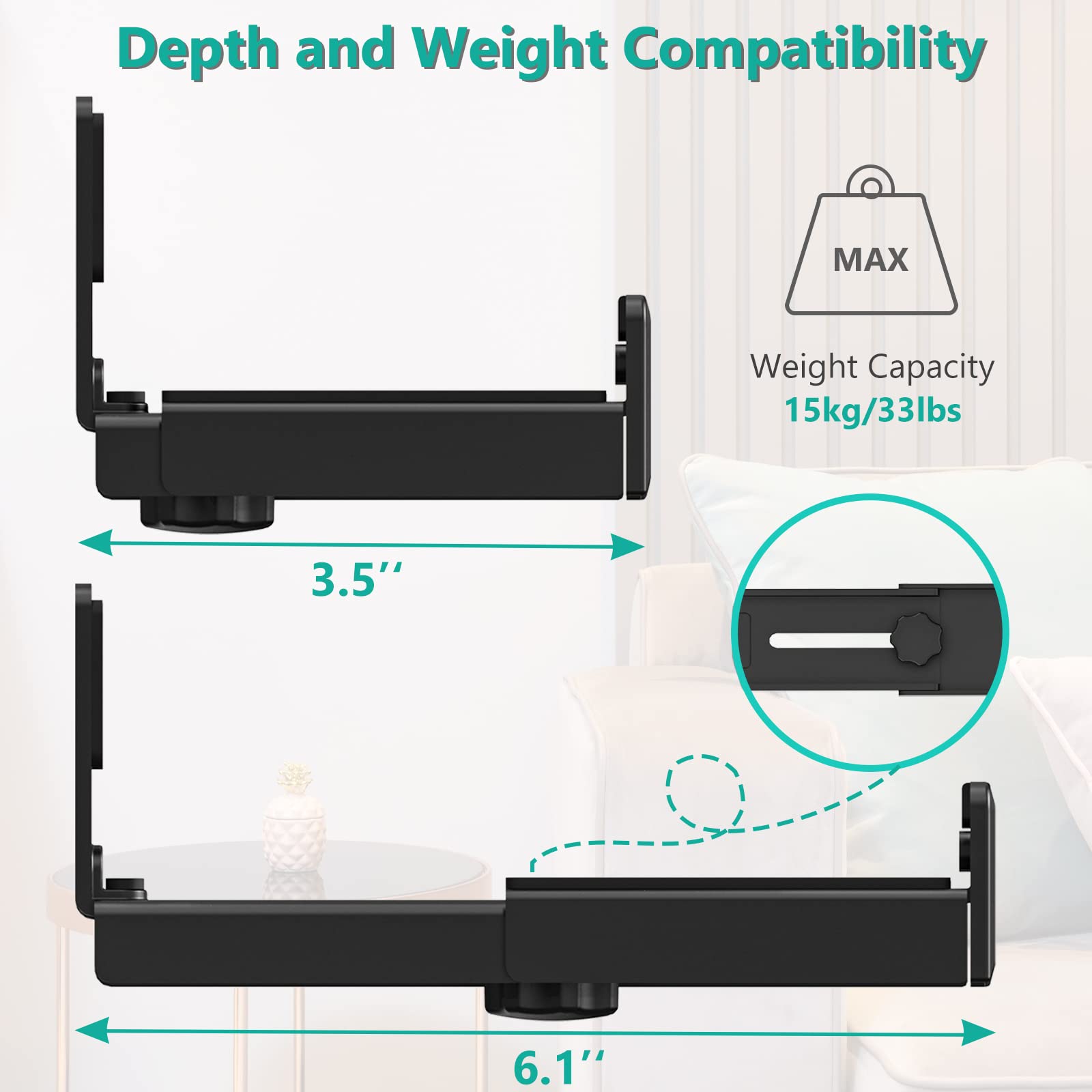 Wali Universal Soundbar Wall Mount, Center Channel Speaker Wall Mount Dual Bracket Hold Up To 33 Lbs, Arms Extend Adjustment Fro