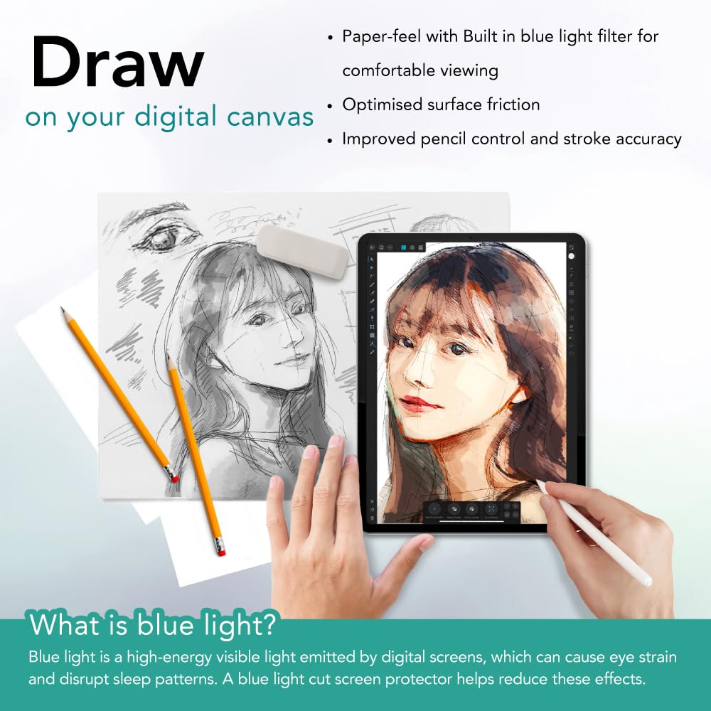 Bellemond Blue Light Cut Paper Screen Protector C/W Ipad Air 11'' M2 (2024)   Write, Draw & Sketch With The Apple Pencil As If U
