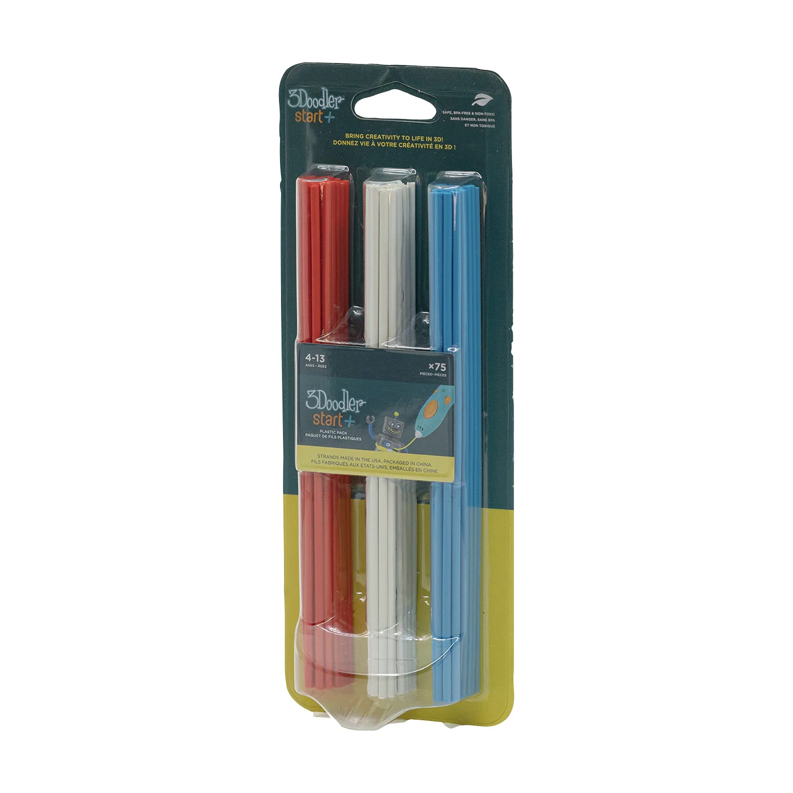 3Doodler Start 3D Printing Filament Refill Blister Pack (X75 Strands, Over 375 Ft. Of Extruded Plastic)   Stars & Stripes