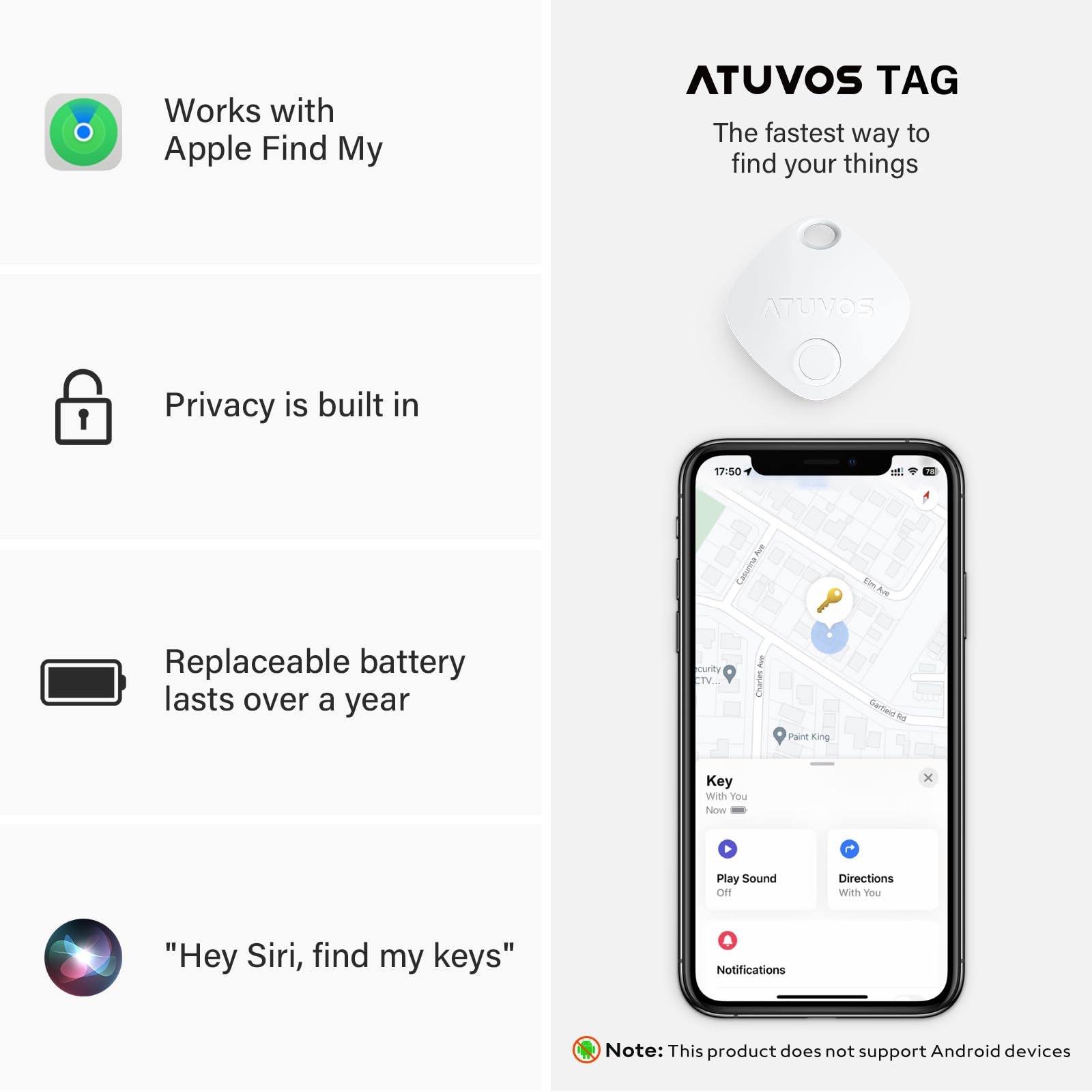 Atuvos Air Tag 1 Pack, Bluetooth Luggage Tracker Works With Apple Find My App (Ios Only, Not For Android), Keys Finder And Item Locator For Luggage, Backpack, Suitcases, Replaceable Battery (White)