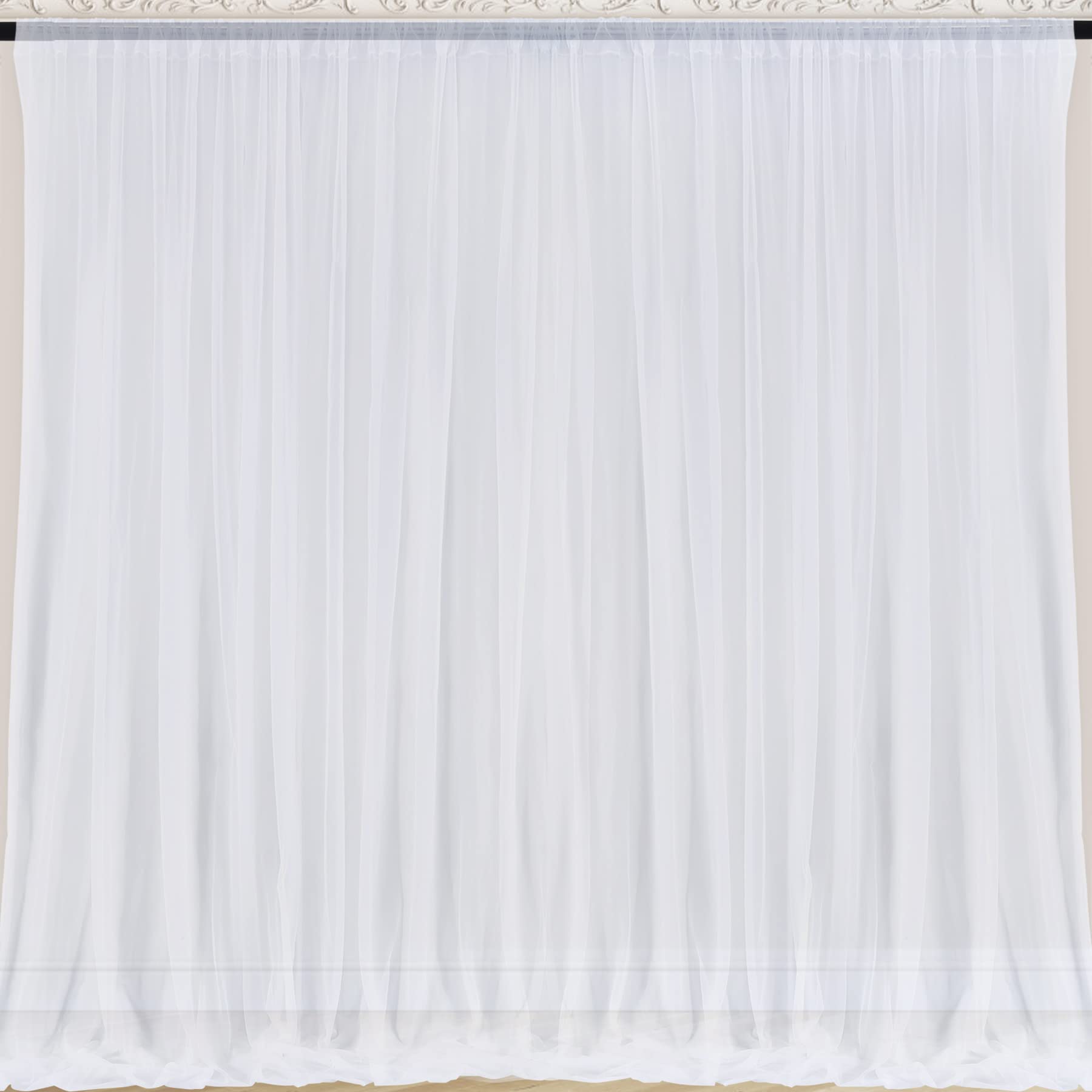 Wish Care 10X10 White Tulle Backdrop Curtains For Parties, Sheer Backdrop Curtain Wedding Photo Backdrop Drapes For Baby Shower