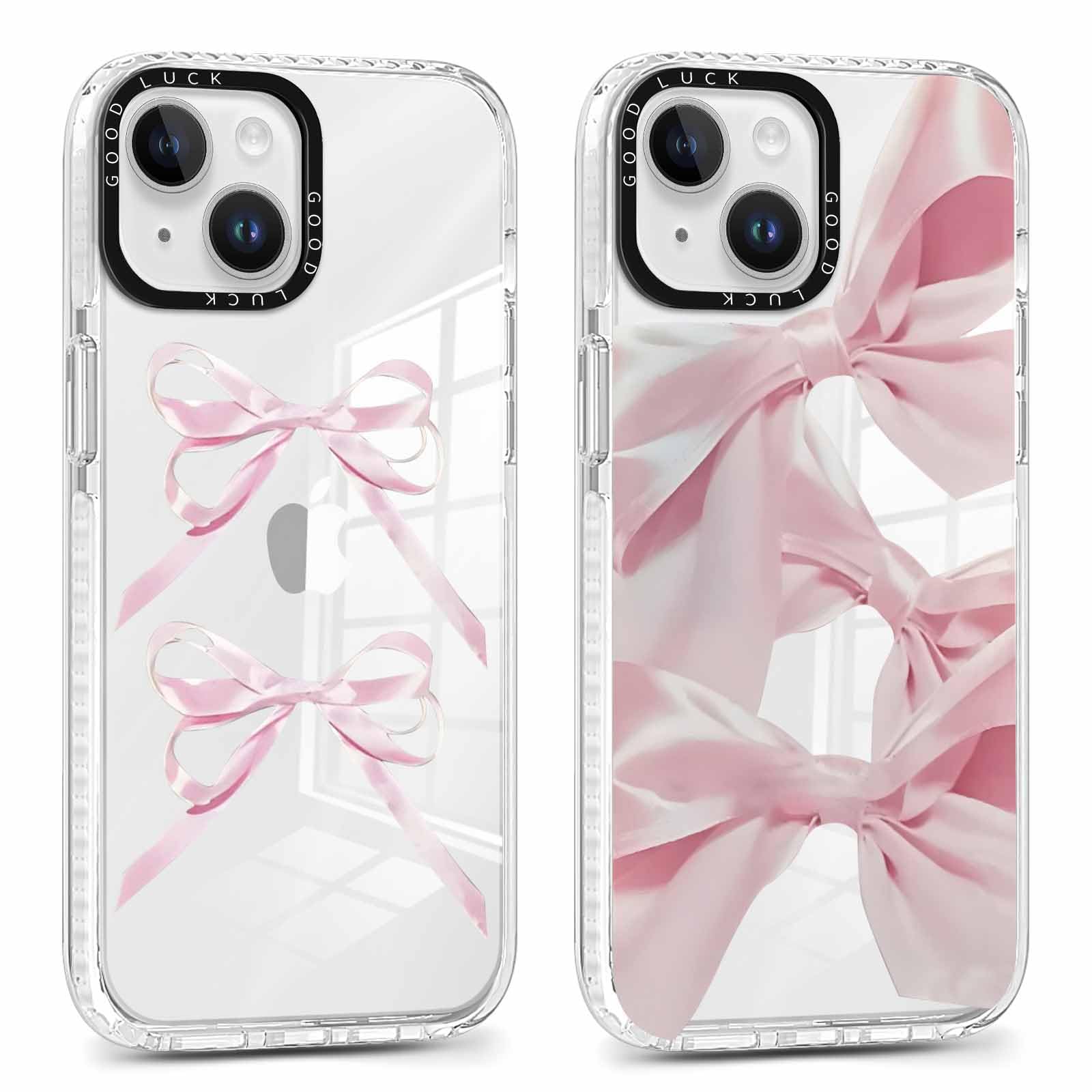 Rumdey 2 Pack Clear Bow Phone Case For Iphone 15 6.1 Inch, Cute Aesthetic Pattern Design Protective Soft Slim Shockproof Tpu Bum
