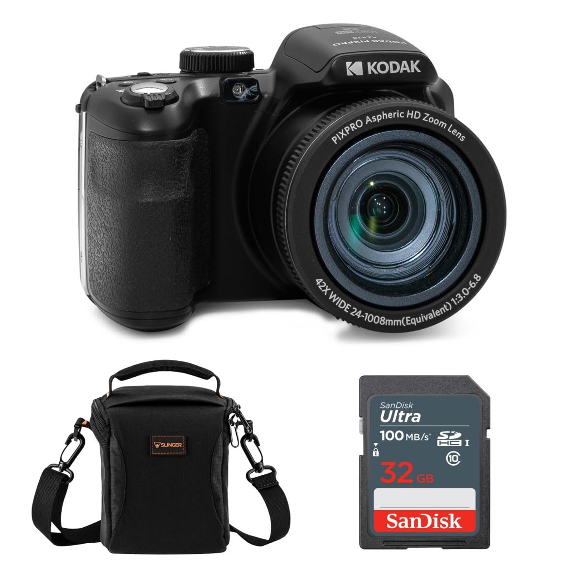 Kodak PIXPRO AZ425 Astro Zoom 20MP Full HD Digital Camera, Black, Bundle with 32GB Memory Card and Camera Bag
