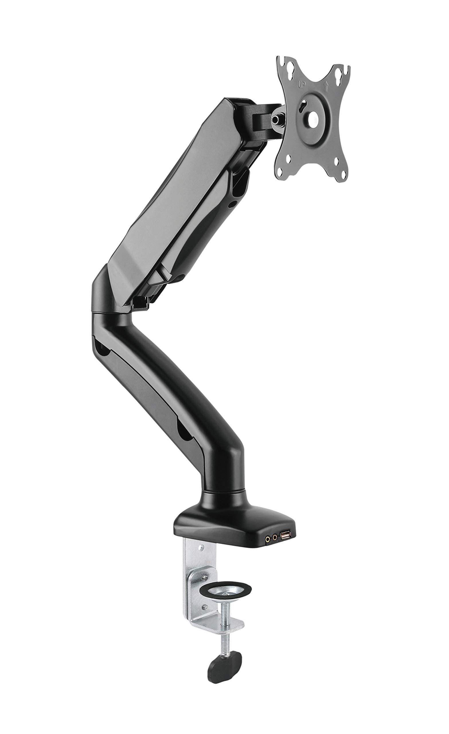 Rocelco Premium Desk Computer Monitor Mount With Usb 2.0 And Audio Port - Fits Single 13 - 27 Led Lcd Flat Screen - Pneumatic Fu
