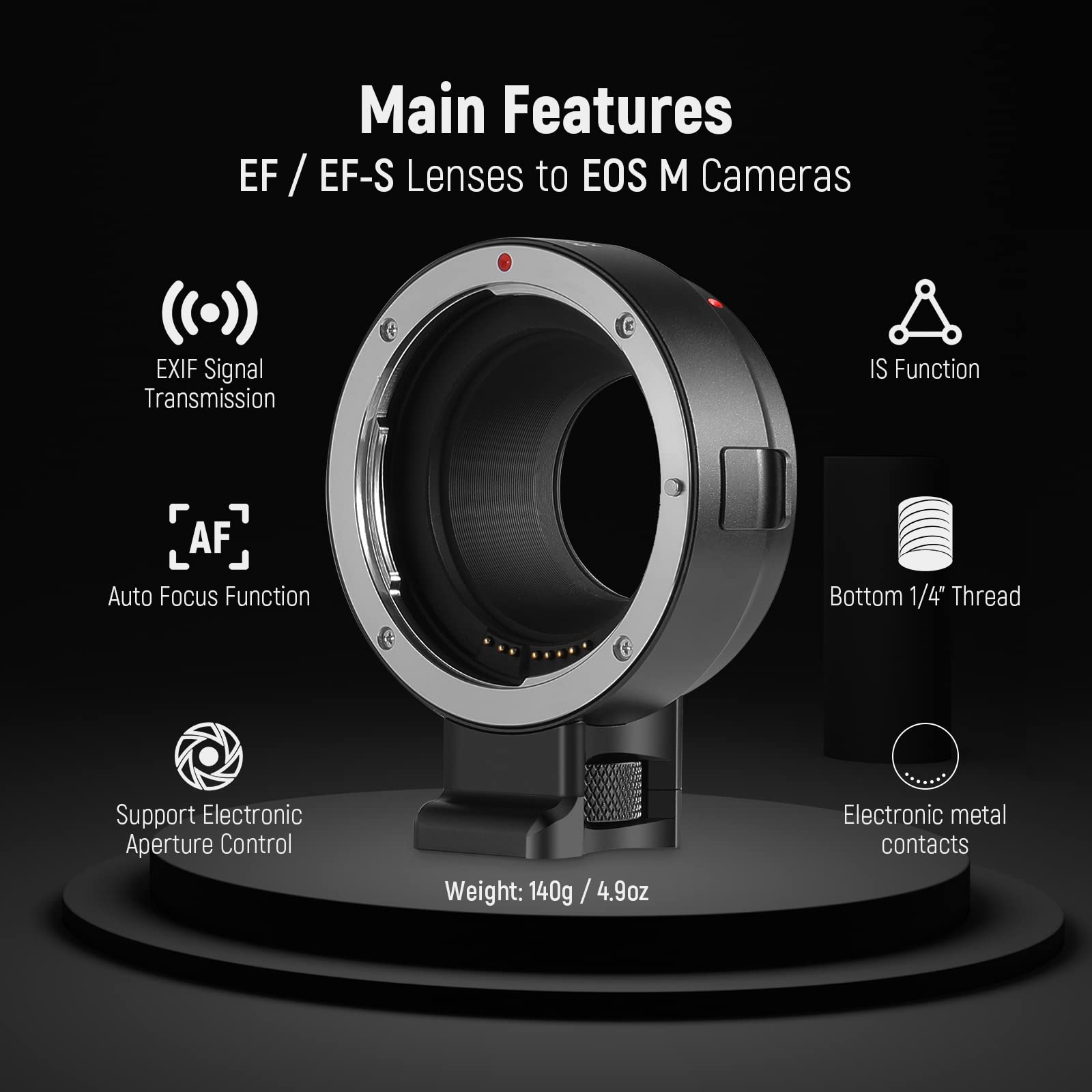 Neewer Ef To Eos M Mount Adapter, Ef/Ef-S Lens To Eos M Camera Autofocus Converter Ring With Removable Tripod Mount, Compatible