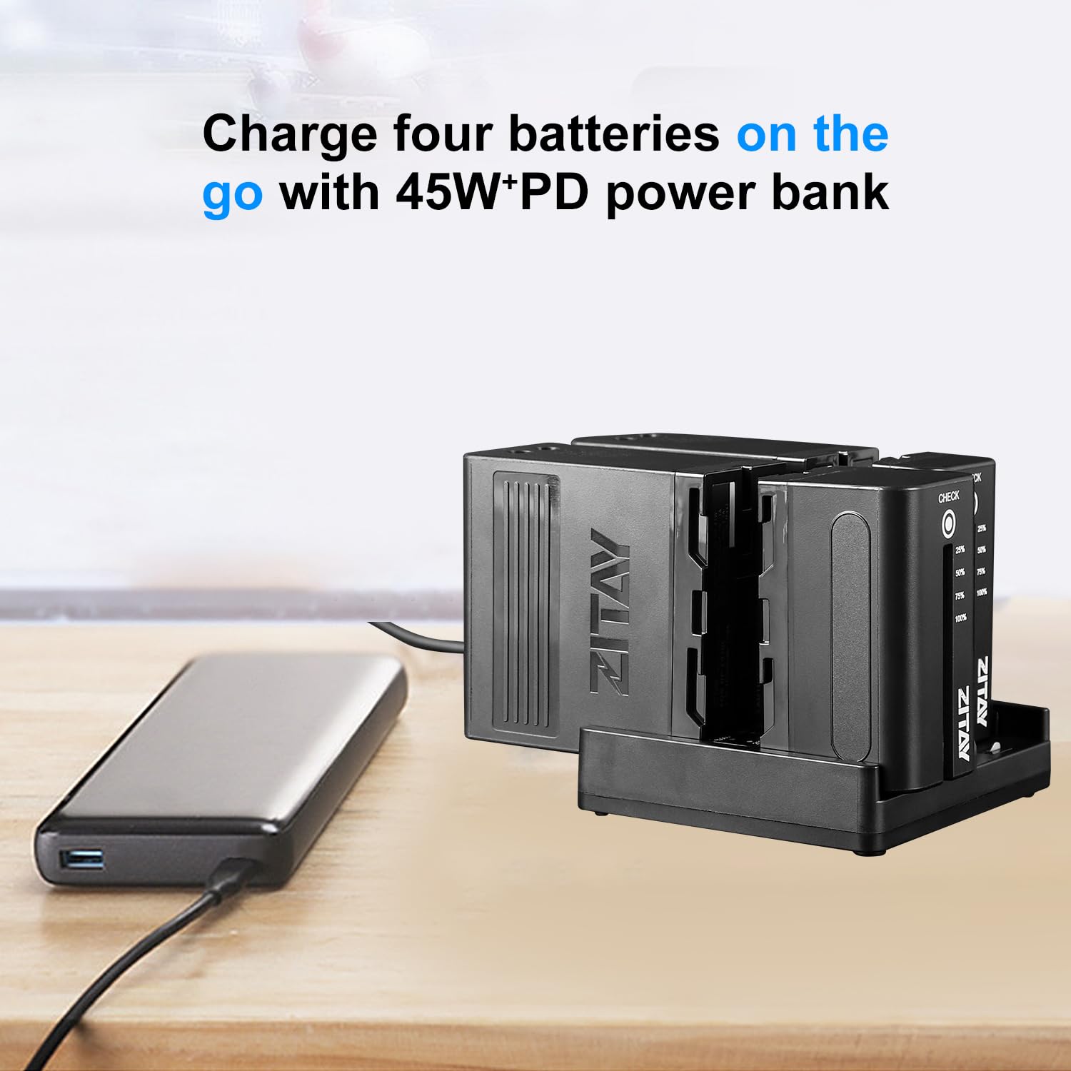 Zitay 4 Channel Usb C Fast Charging Station With Pd 65W Quick Charger Adapter Kit For Sony Np F550, Np F750, Np F770, Np F970 Ba