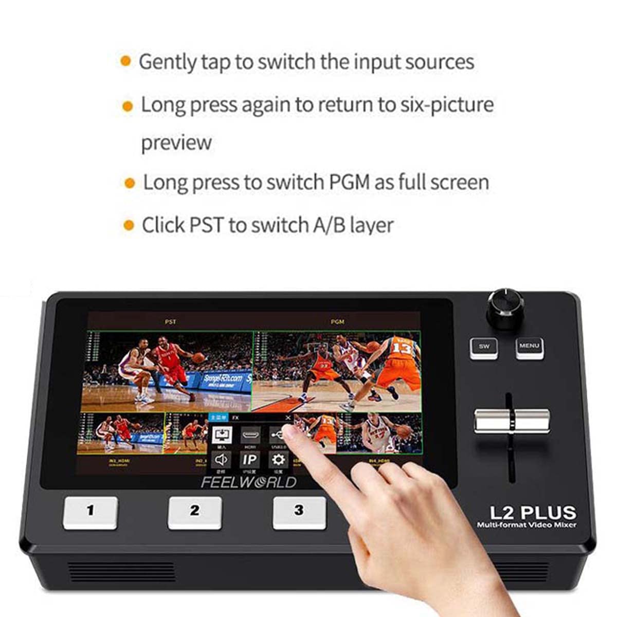 Feelworld L2 Plus 5.5'' Lcd Multi Camera Video Mixer Switcher With Touch Screen Ptz Control Chroma Key Usb3.0 For Live Streaming
