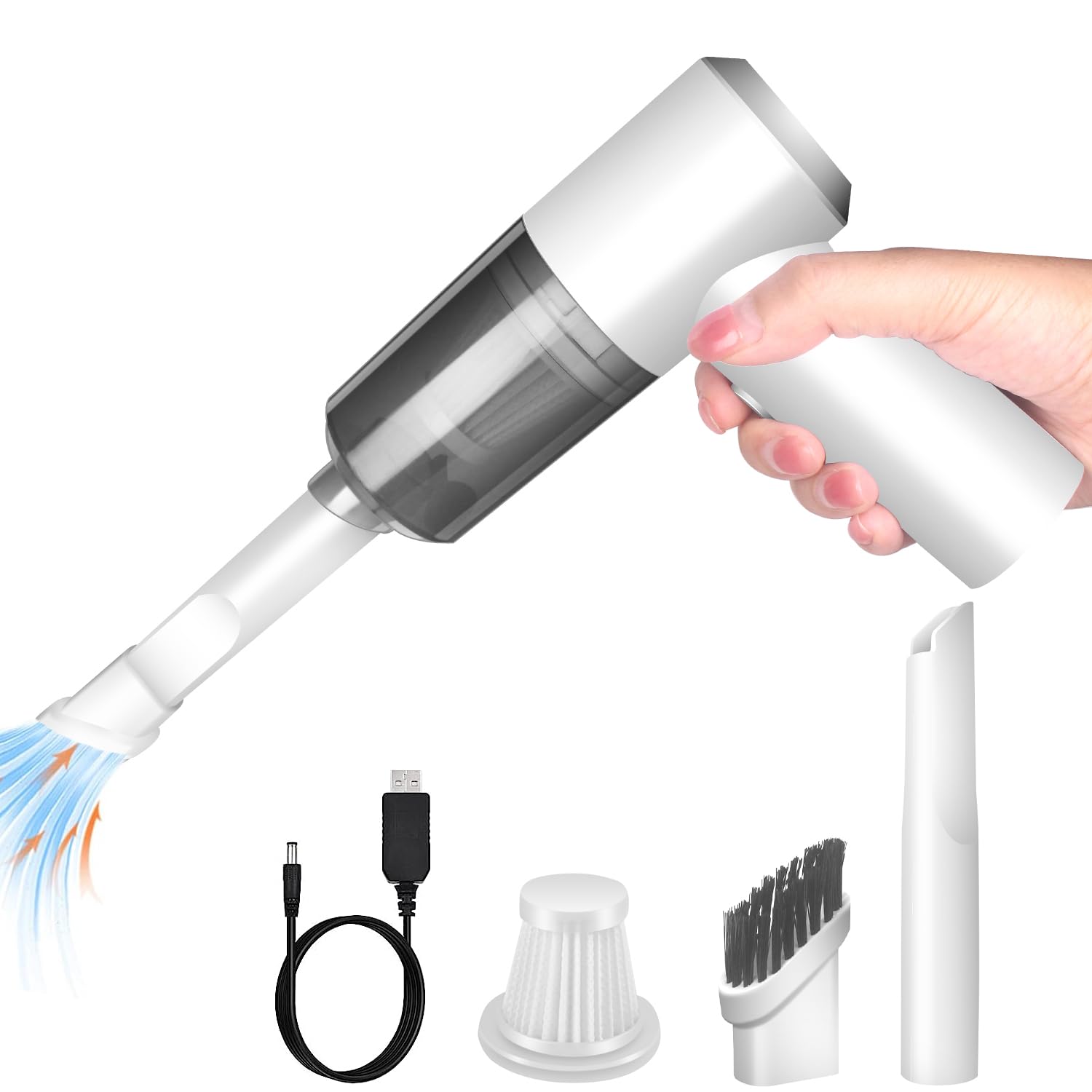 Yunyilan Cordless Handheld Vacuum Cleaner, High Power Rechargeable Mini Portable Vacuum For Home, Office And Car Cleaning (White