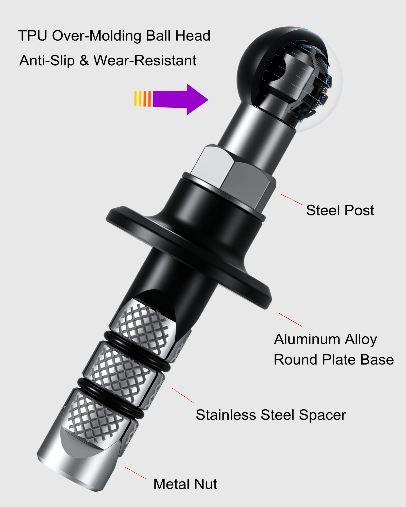 Brcovan Metal Motorcycle Fork Stem Mount Base With 17Mm Tpu Ball For Stems 12Mm To 25.4Mm In Diameter, Compatible With Garmin Gps Mounts And Motorcycle Bike Phone Mount Holder With 17Mm Ball Socket