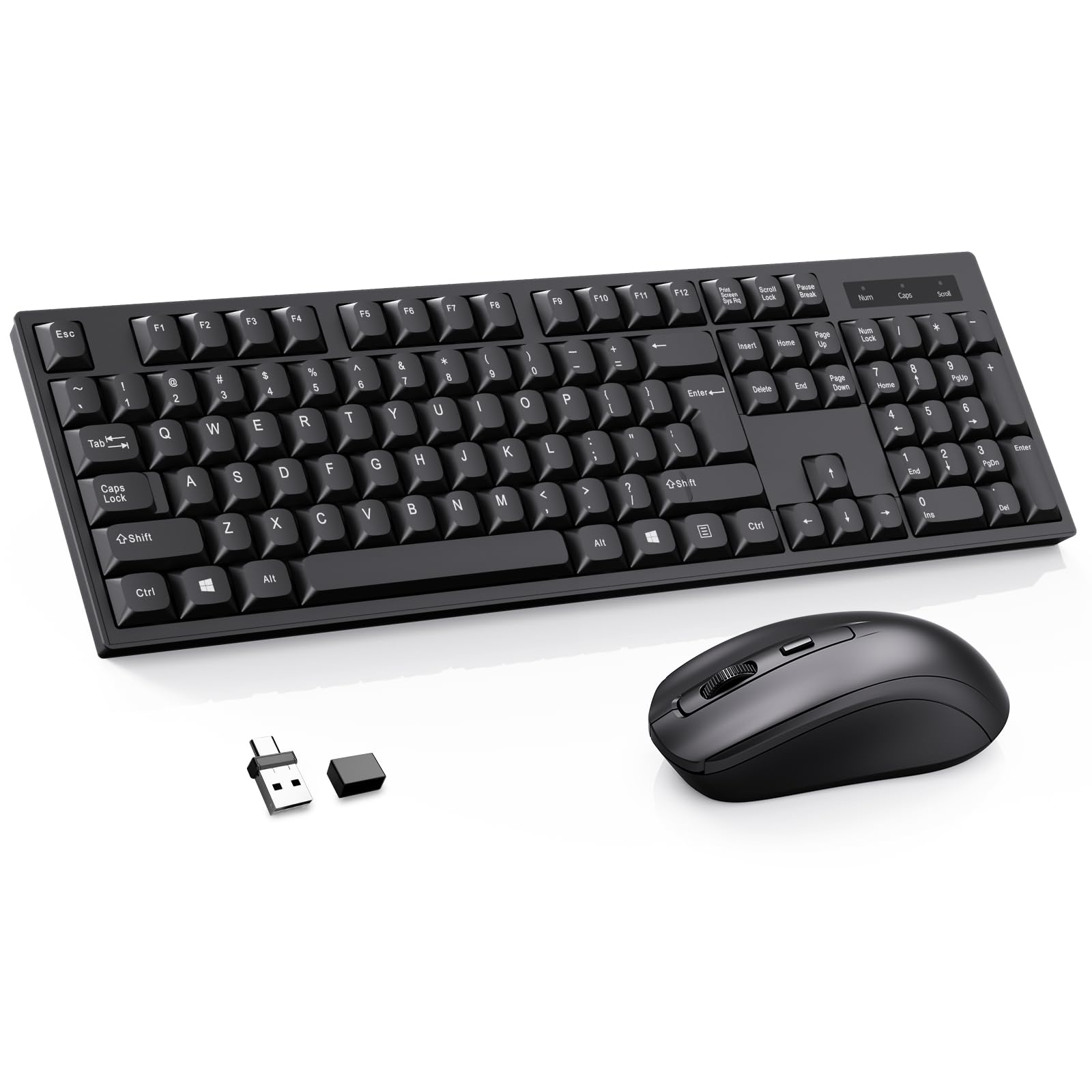Wireless Keyboard and Mouse ComboFull Size QWERTY Layout 2.4G Stereo Keycap Ergonomically Designed for Laptop,PC,Notebook,Windo