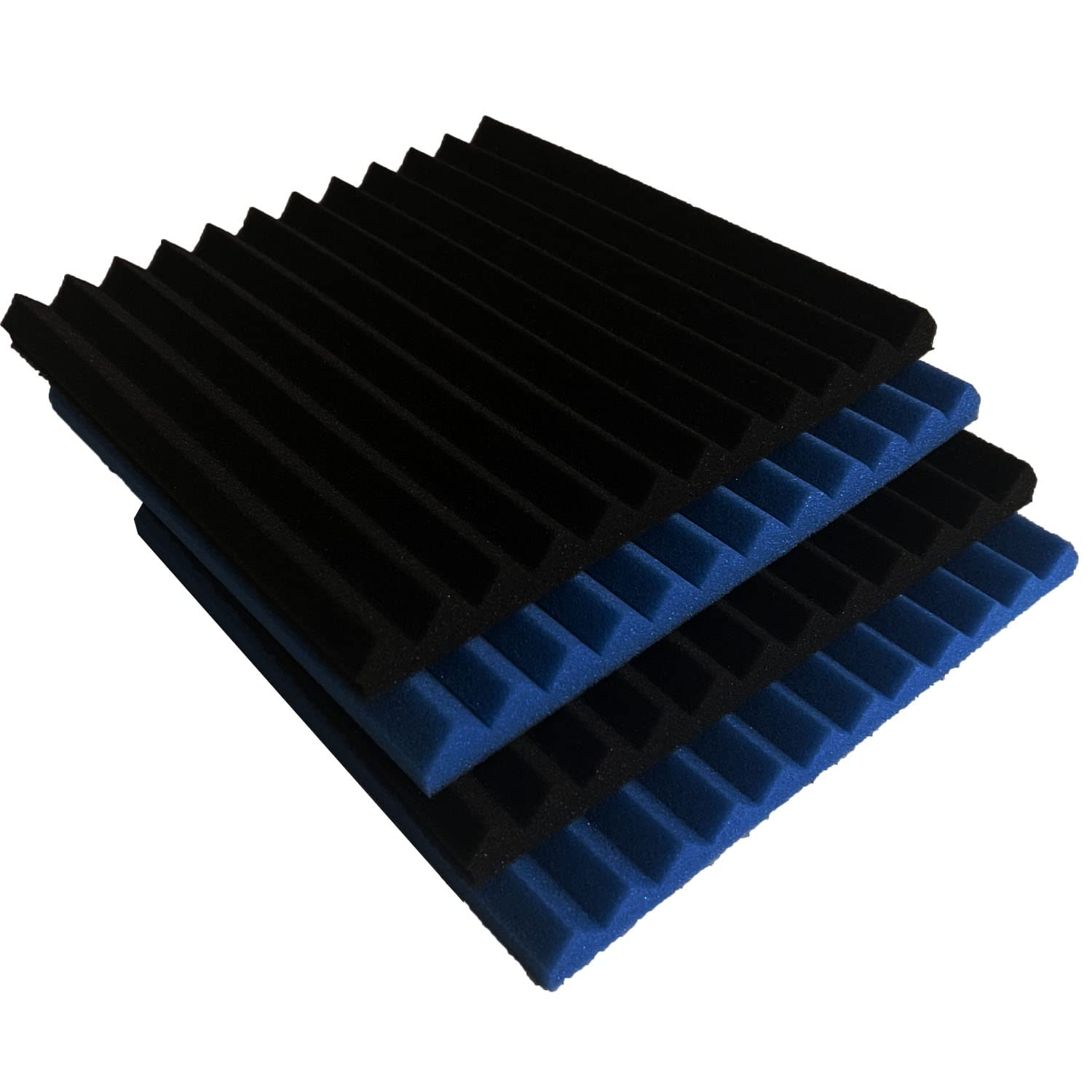 XIN&LOG 48 Pack Acoustic Wedge Foam Panels, Black Blue, 1 x 12 x 12, Sound Absorption Wall Panels for Studio and Home Use
