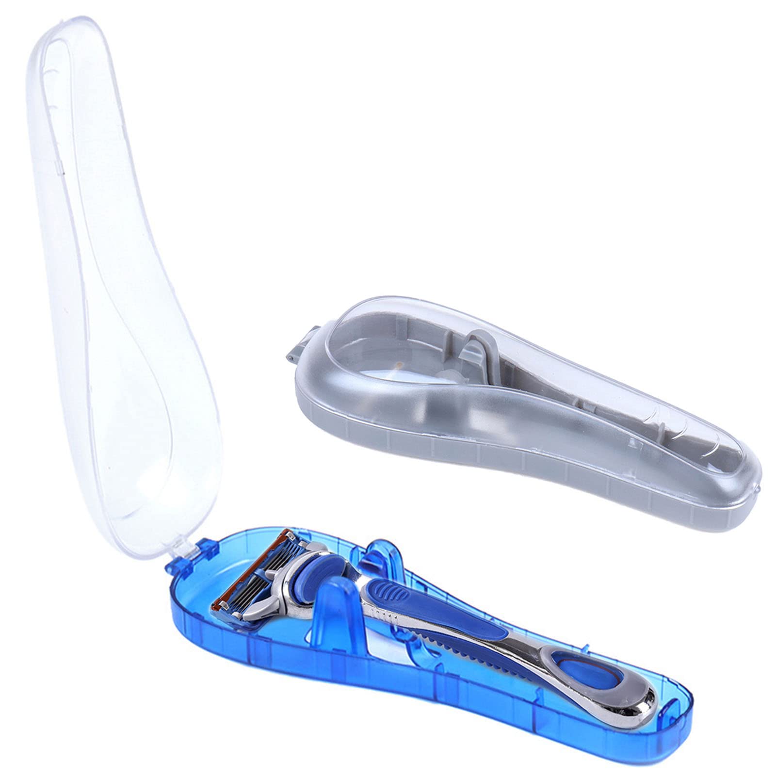 2Pcs Linmei Razor Case Compatible With Gillette Fusion Proglide Razors Manual Razor Trimmer Protector Men Razor Cover (Blue+Grey
