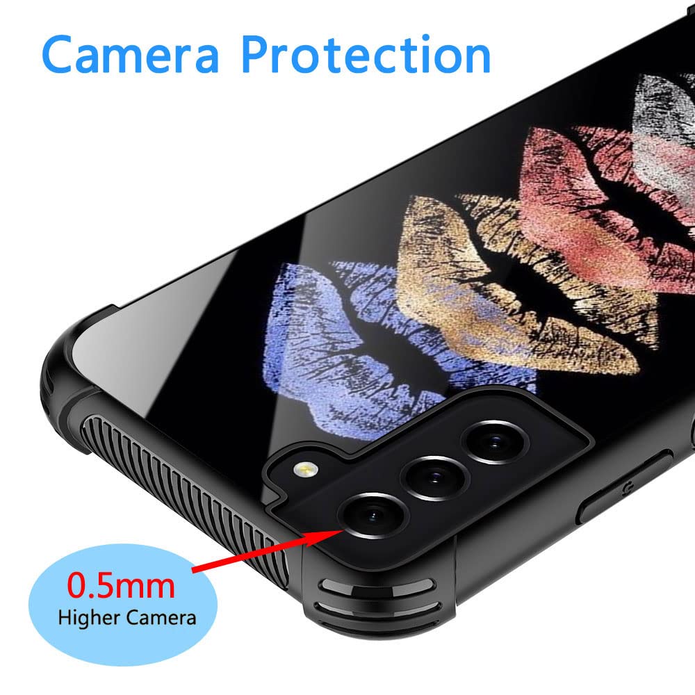 ZHEGAILIAN Phone Case for Samsung Galaxy S21 FE 5G Anti-Scratch Shockproof TPU Organic Glass Colorful Lips 6.4-inch