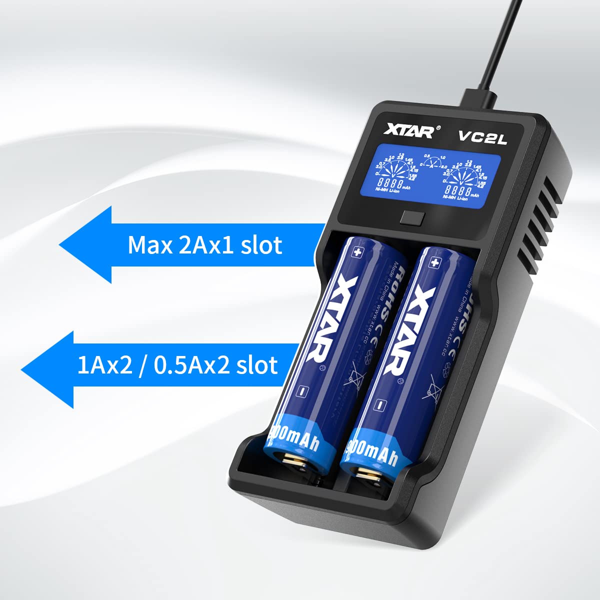 Xtar 21700 Battery Charger Vc2L 18650 Charger 2 Slot 2022 Version With Lcd Display Max 2A Rechargeable Liion And Aa Charger Not