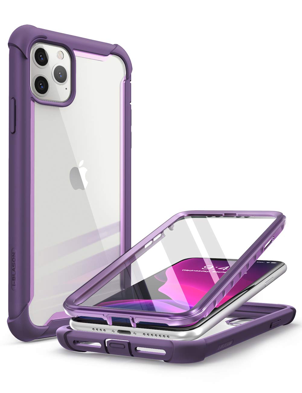 i-Blason Ares Case for iPhone 11 Pro Max 2019 Release, Dual Layer Rugged Clear Bumper Case with Built-in Screen Protector (Purpl