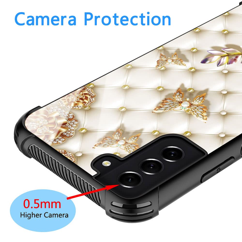 ZHEGAILIAN Samsung Galaxy S21 FE 5G Diamond Butterfly Phone Case Anti-Scratch TPU Organic Glass