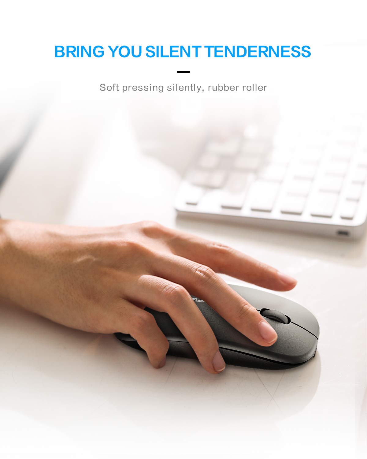 INPHIC Slim Wireless Mouse, Rechargeable, 2.4G Silent, 1600 DPI, LED-Black, Model M1P-Black
