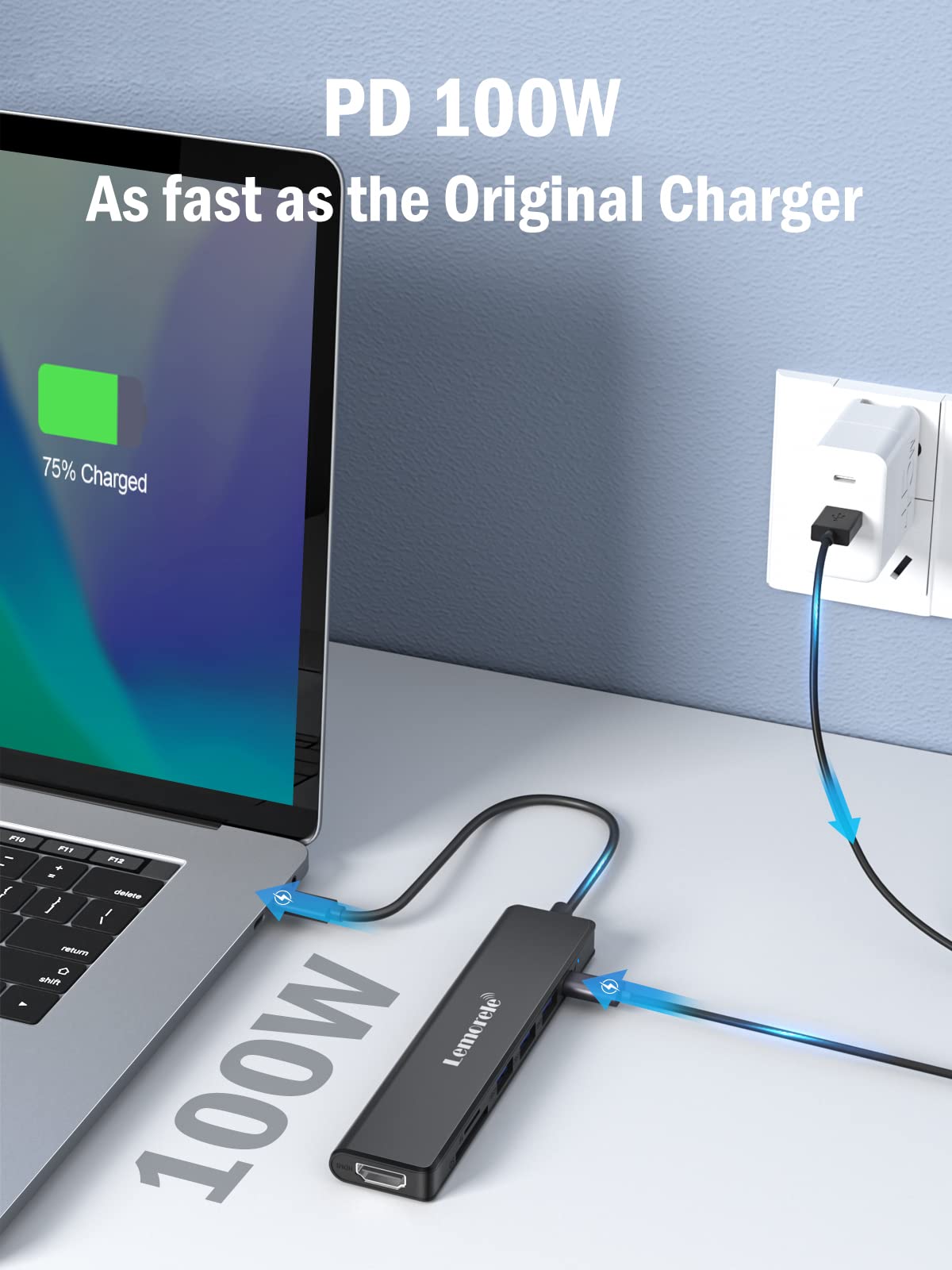 Lemorele Usb C Hub, Type C Hub Adapter 7 In 1 With Hdmi 4K@30Hz, 100W Pd Charging, 1 Usb3.0 5Gbps Data Port, 2 Usb 2.0, Sd/Tf, U