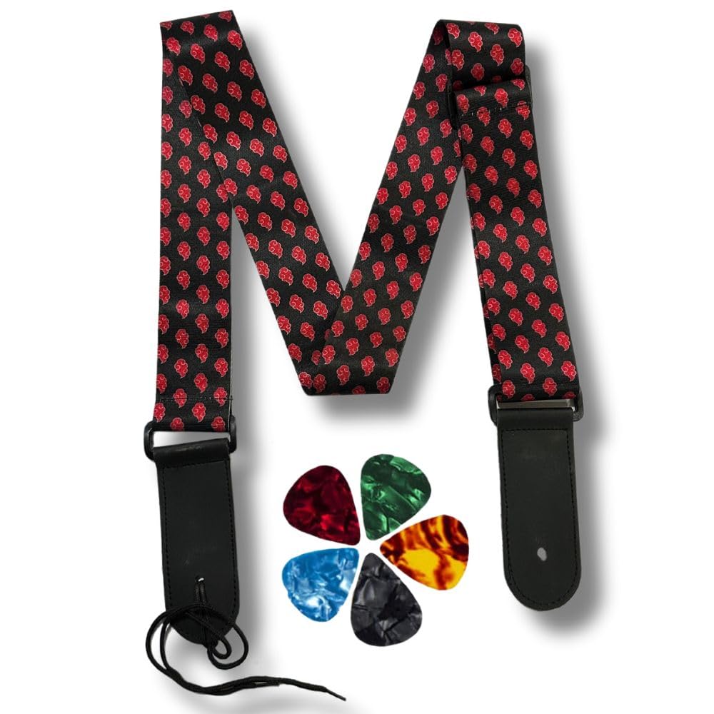 IMAGINEA Adjustable Guitar Strap with Leather Ends  Soft Cotton Cloud Style for Electric, Acoustic, and Bass Guitars | Padded, 