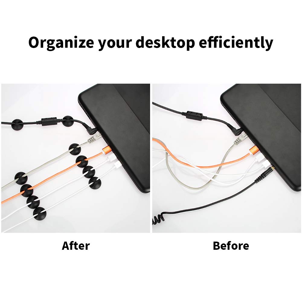 Tomorotec Multipurpose Cable Clips Cord Organizer with Adhesive Pad for Desktop Plastic Black 25-Pack