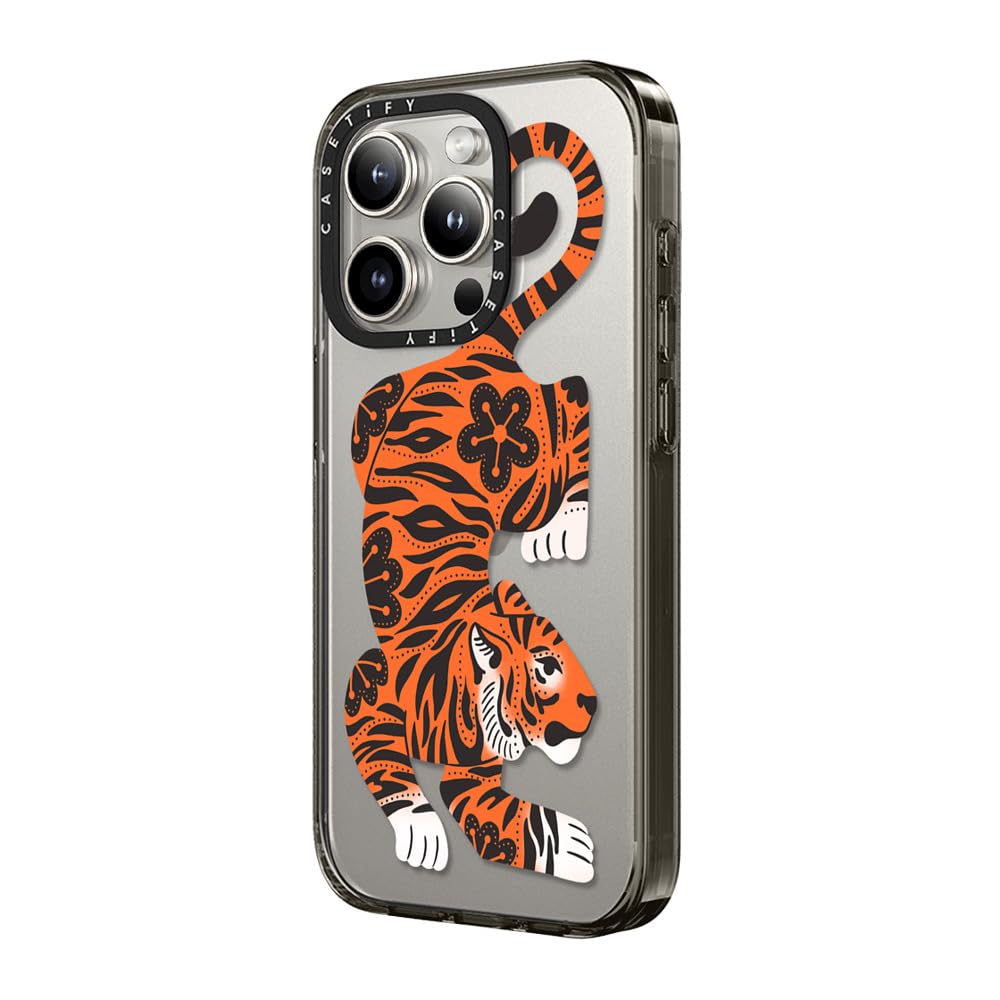 Casetify Compact Iphone 15 Pro Case [2X Military Grade Drop Tested / 4Ft Drop Protection]   Fierce Tiger   Clear Black