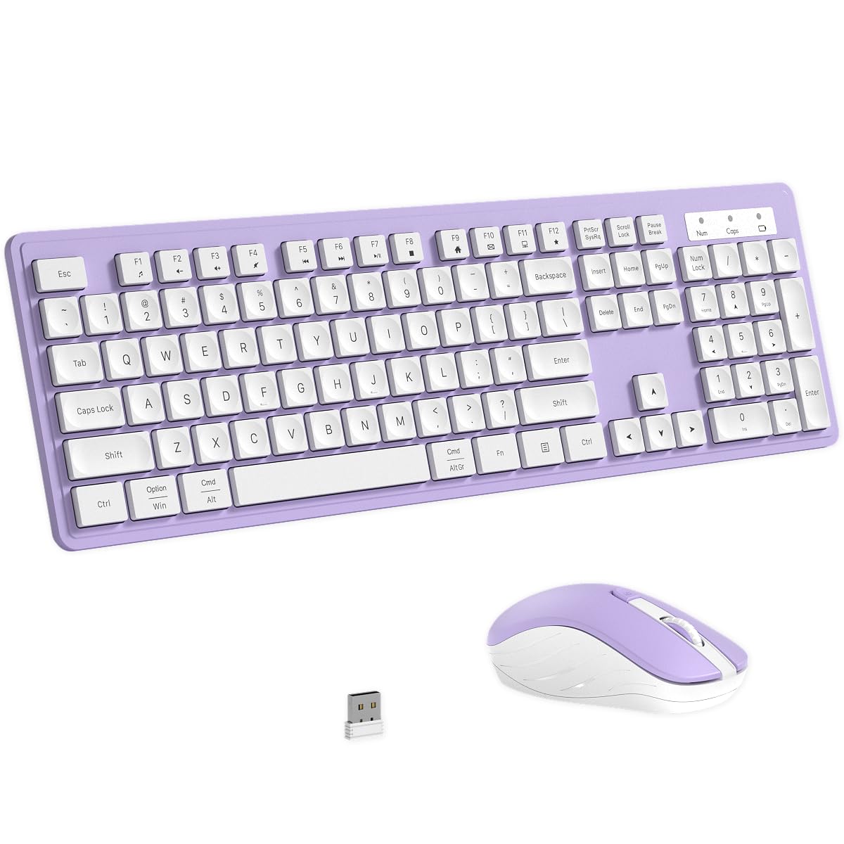 Links9+ Keyboard and Mouse Wireless, Low Profile Quiet Design(White Purple)