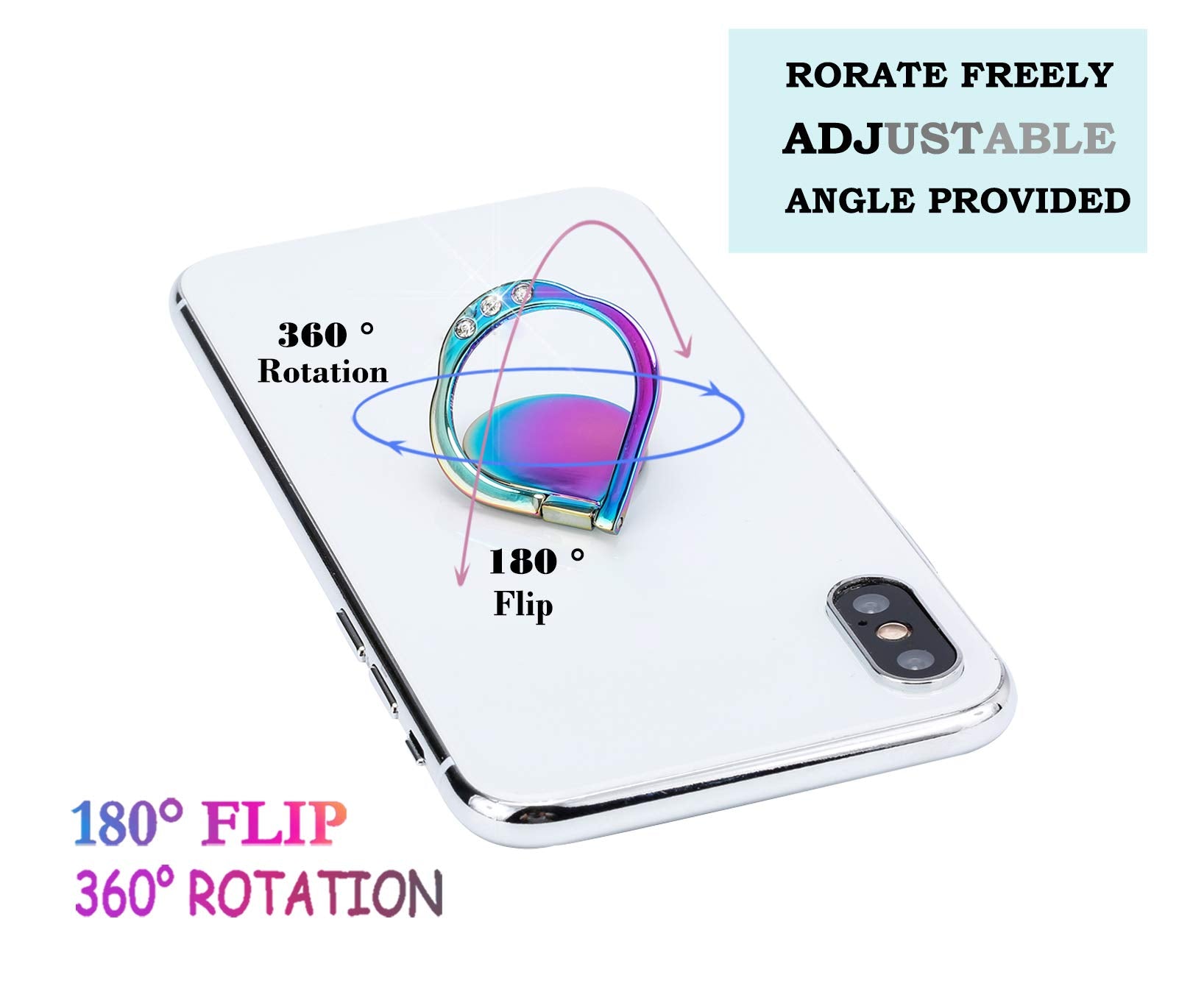 Lenoup Rainbow Sparkle Cell Phone Ring Stand Holder,Glitter Bling Bling Rainbow Ring Grip Kickstand,360 Rotation Finger Ring For