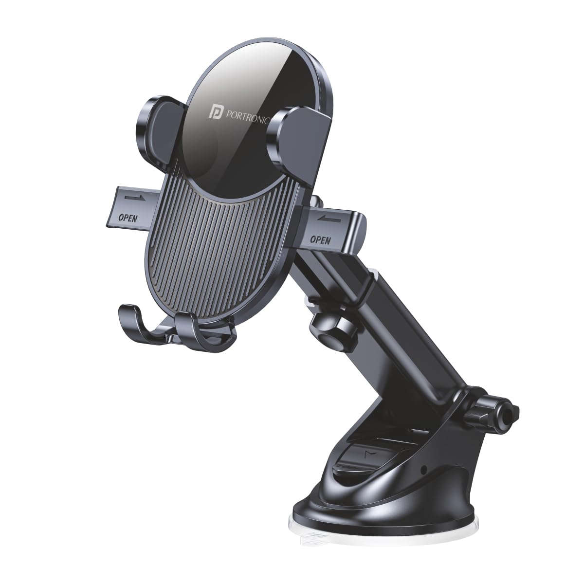 Portronics Clamp M3 Adjustable Car Mobile Phone Holder Stand for Dashboard & Windshield, 360 Rotational, Strong Suction Cup, Com